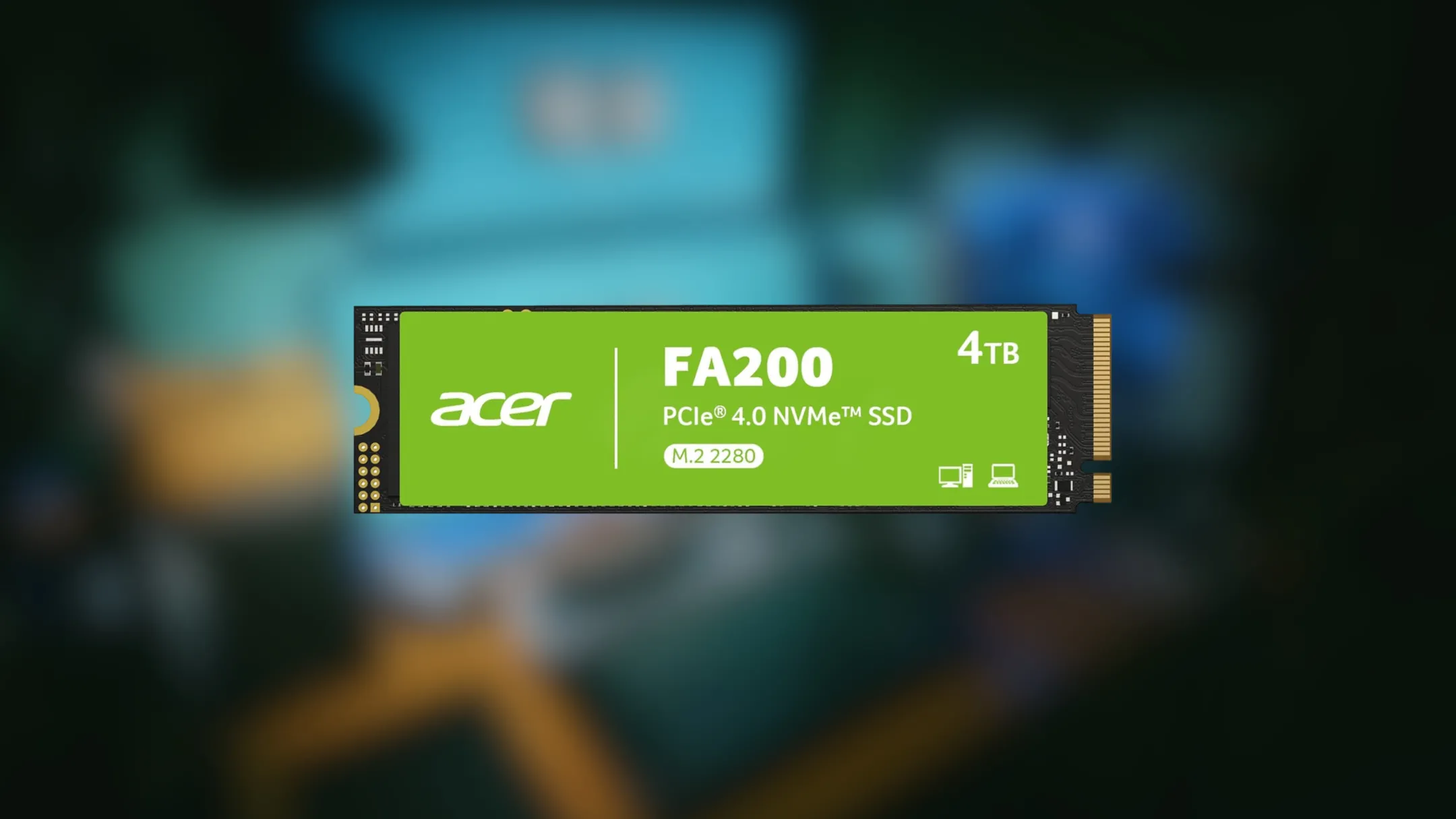 Cận cảnh ổ cứng SSD Acer FA200 M.2 dung lượng 4TB với chip điều khiển và bộ nhớ flash