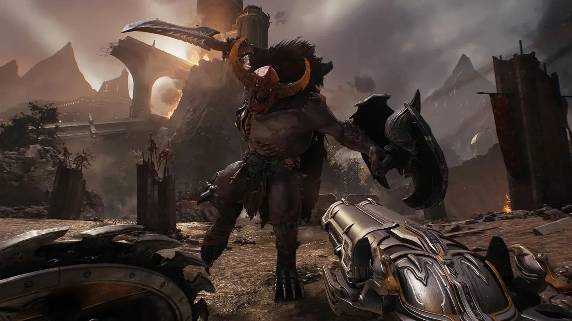 Cảnh chiến đấu trong game Doom The Dark Ages, tựa game bị ảnh hưởng doanh số khi ra mắt trên Xbox Game Pass.