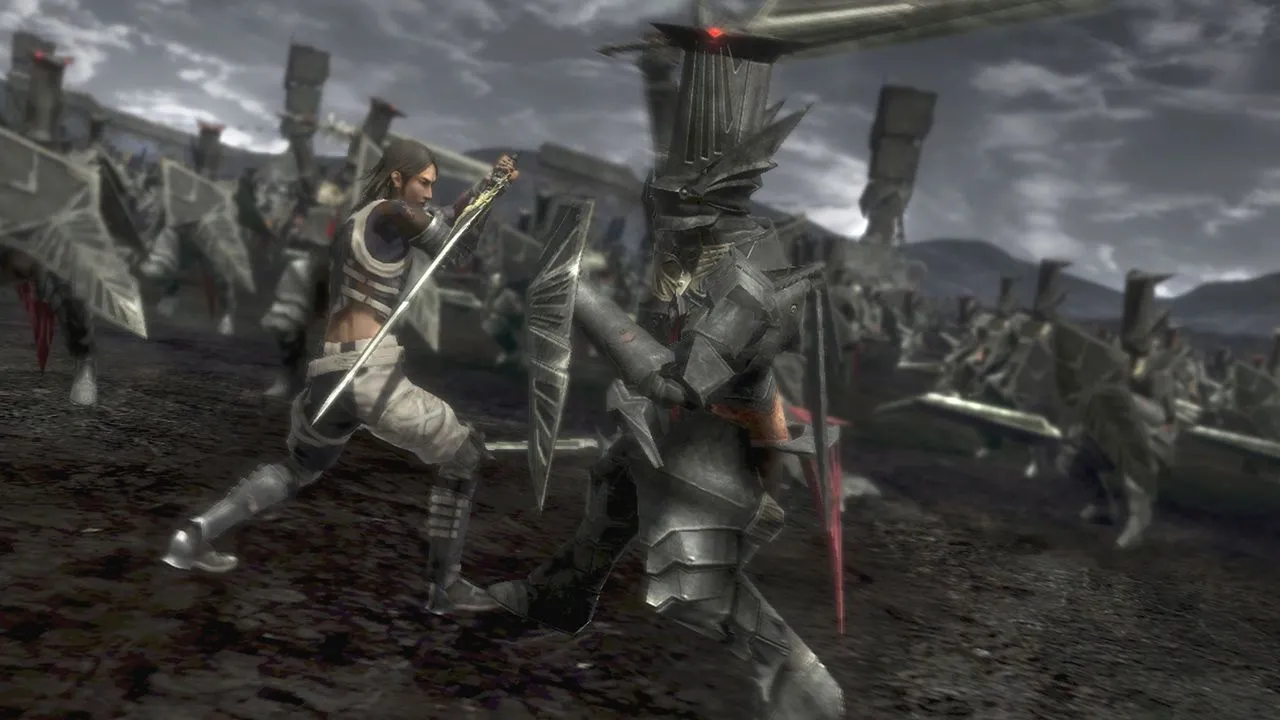 Cảnh chiến đấu turn-based trong Lost Odyssey với nhân vật sử dụng kiếm