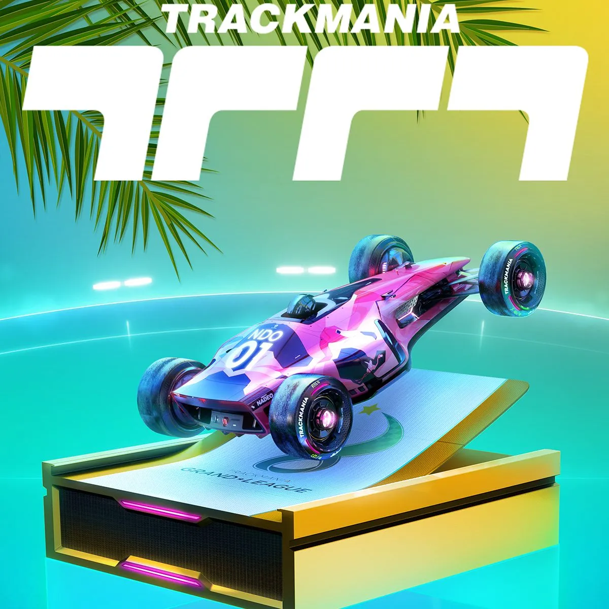 Cảnh đua xe tốc độ cao trong Trackmania trên một đường đua phức tạp
