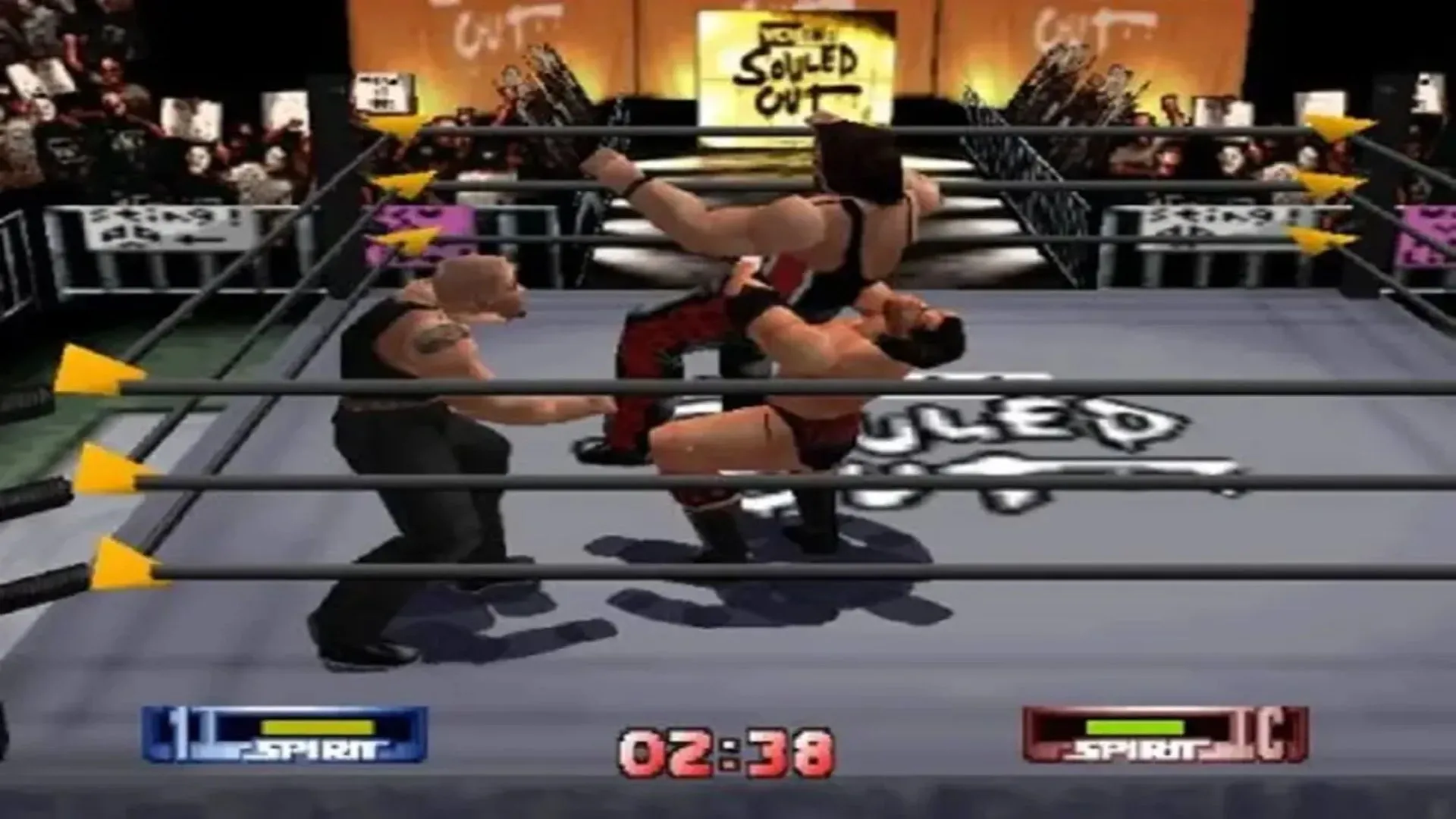 Cảnh gameplay của WCW/nWo Revenge trên Nintendo 64 với các đô vật huyền thoại nWo