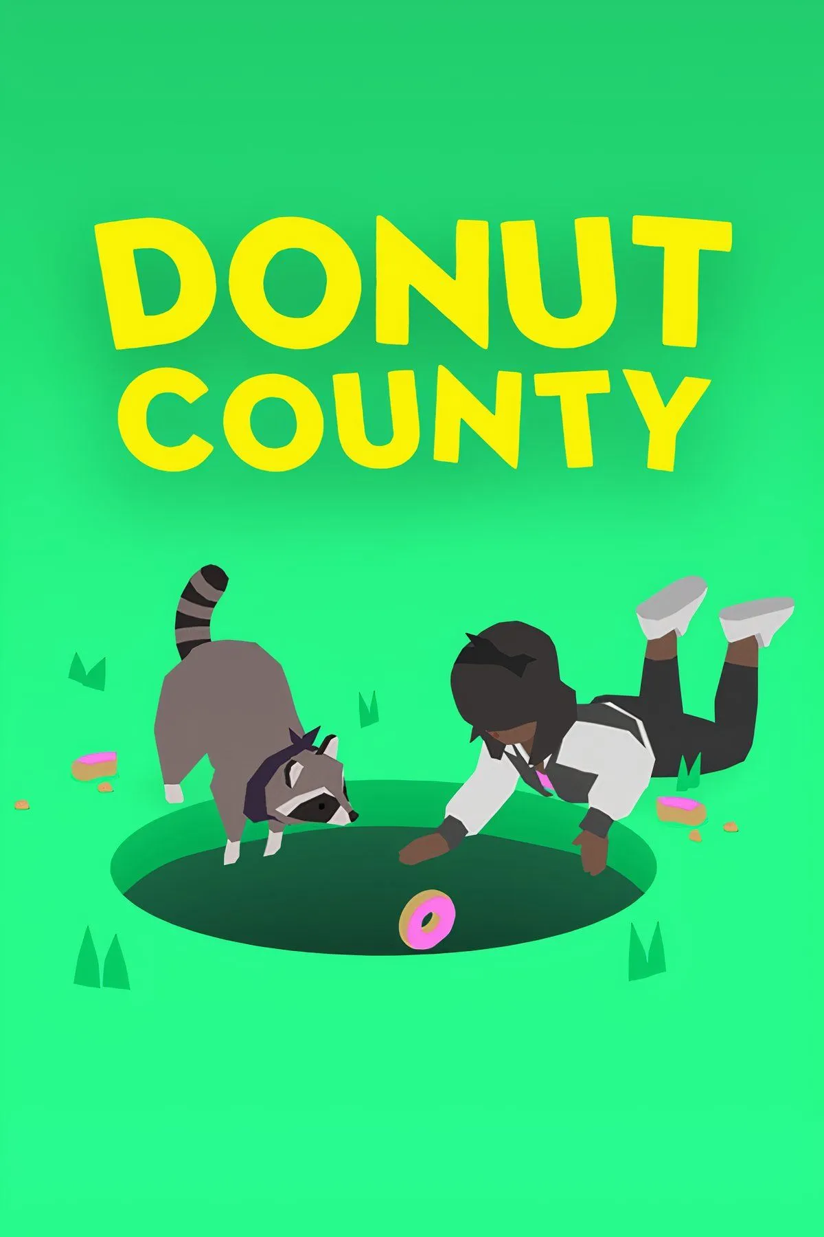 Cảnh gameplay Donut County, lỗ đen khổng lồ hút các vật thể và lớn dần trong môi trường game