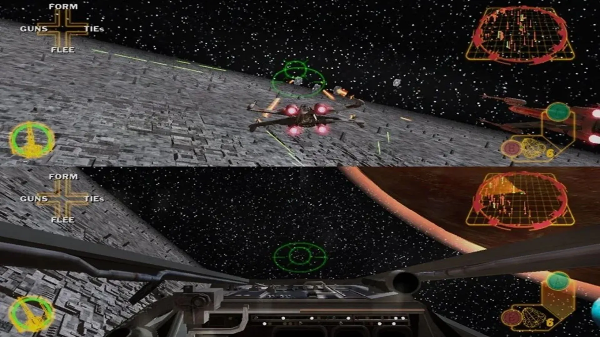 Cảnh gameplay Luke Skywalker chiến đấu trên bộ chống lại lính Imperial trong Star Wars Rogue Squadron III: Rebel Strike