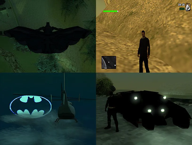 Cảnh gameplay mod GTA Batman Remake PS2, Batman đối đầu Joker trong phong cách The Dark Knight với đồ họa PS2 cổ điển