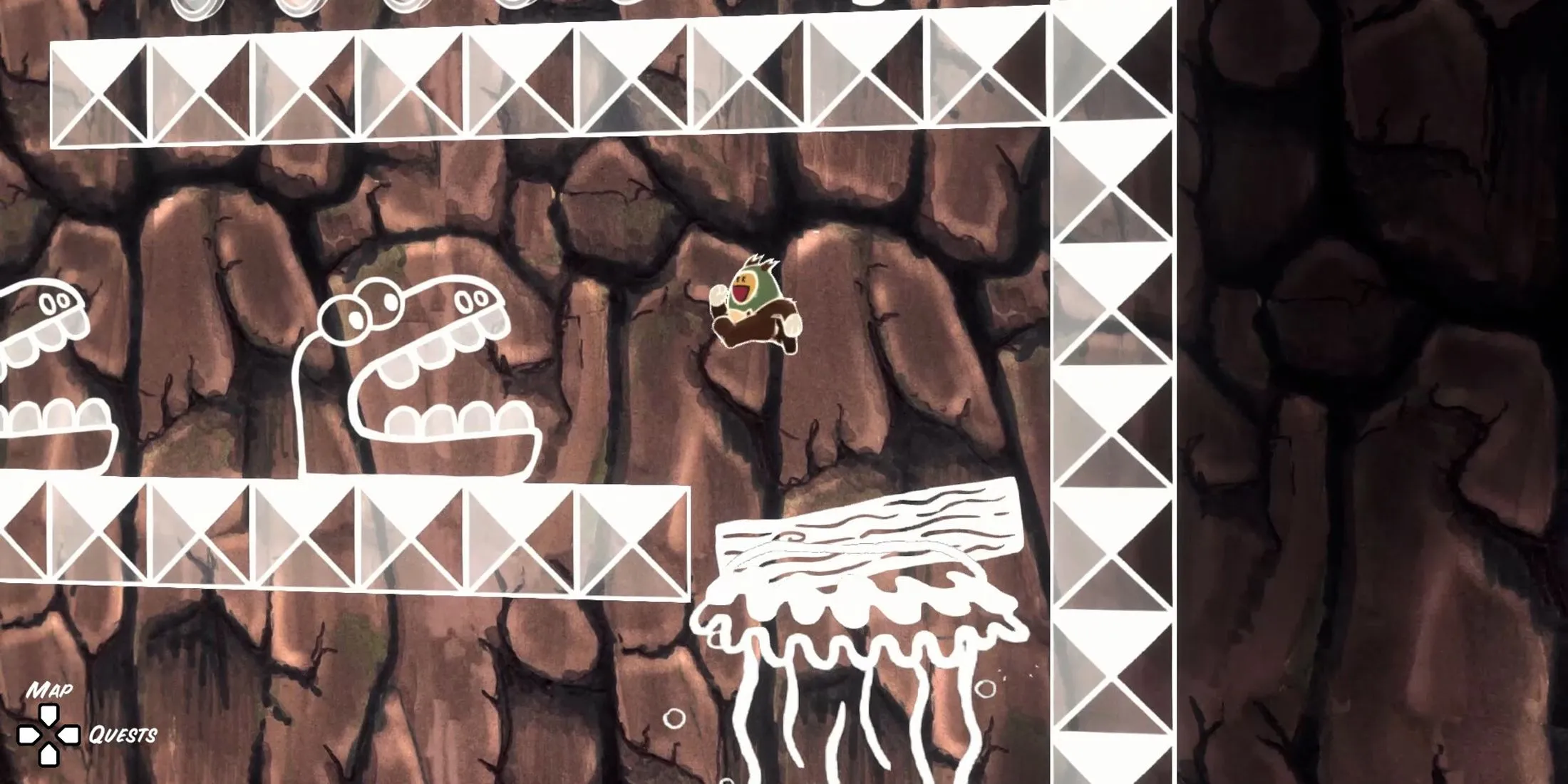 Cảnh gameplay Ruffy nhảy qua các nền tảng trong Ruffy and the Riverside, minh họa yếu tố platformer cốt lõi của trò chơi.