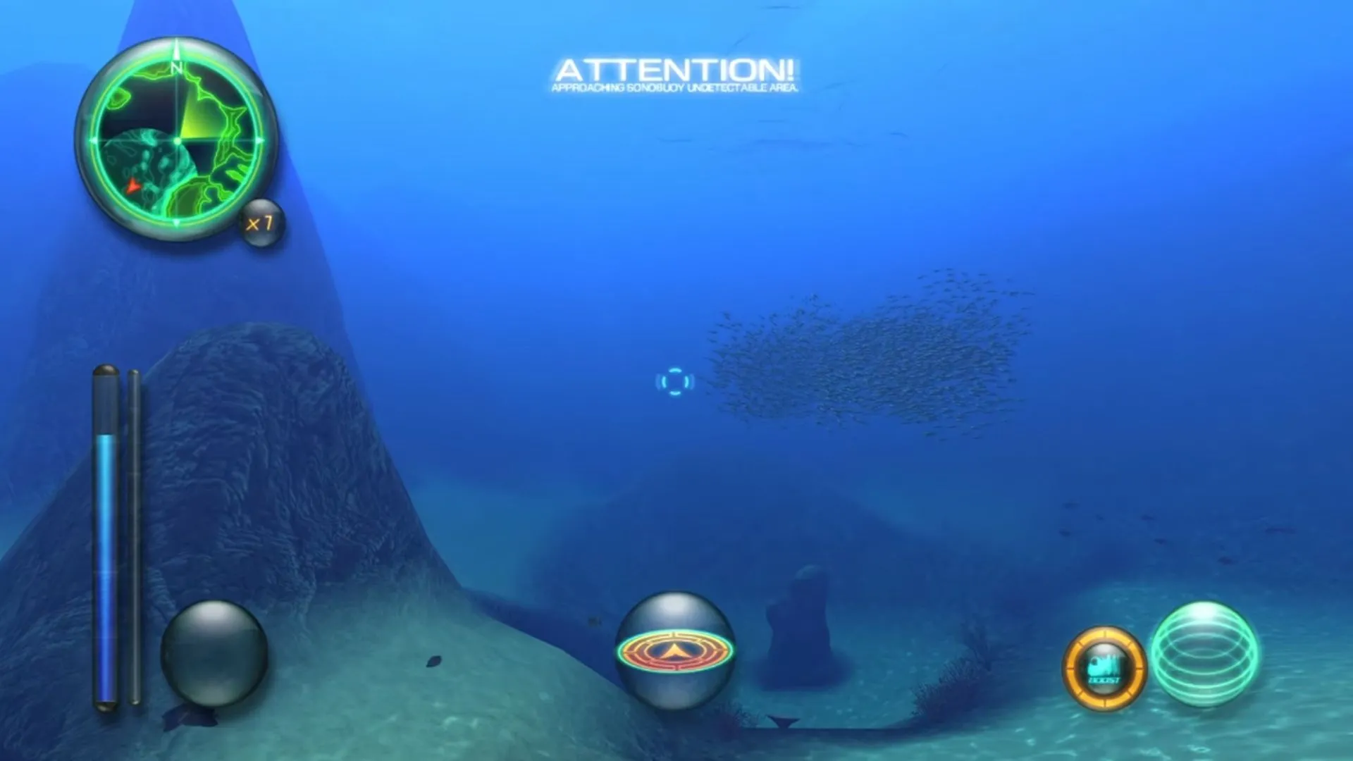 Cảnh gameplay từ Aquanaut's Holiday: Hidden Memories, thể hiện môi trường dưới đáy biển với cá và rạn san hô.