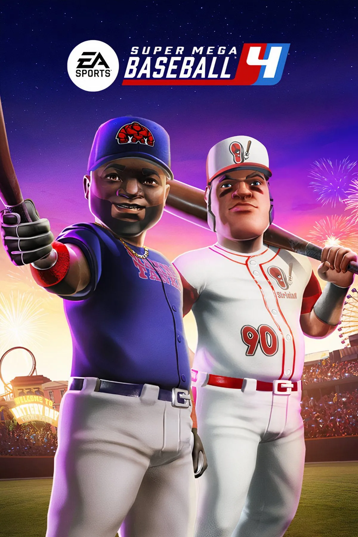 Cảnh một trận bóng chày hoạt hình trong Super Mega Baseball 4