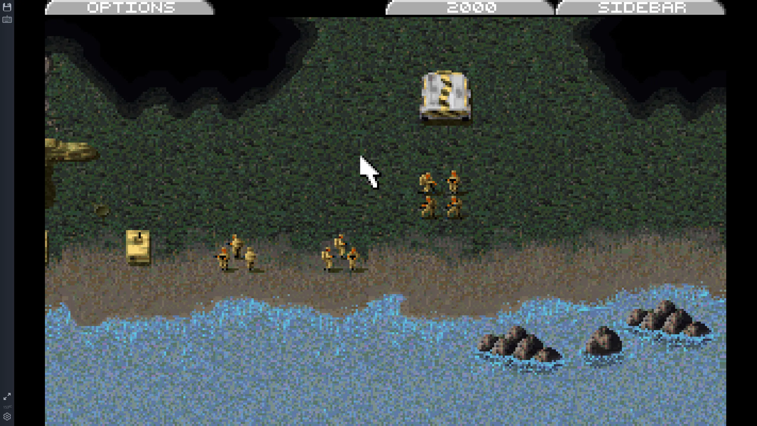 Cảnh quân đội giao tranh bên bờ sông trong game chiến thuật thời gian thực Command &amp; Conquer (1995).