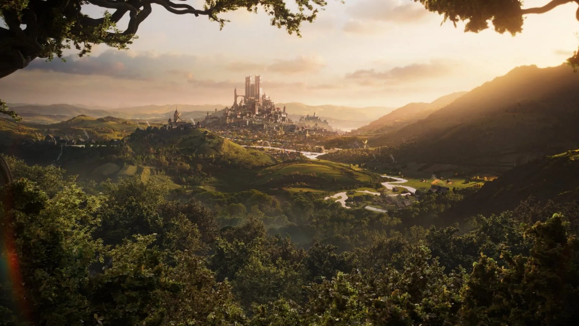 Cảnh quan rộng lớn của Albion với thị trấn Bowerstone trong game Fable làm lại