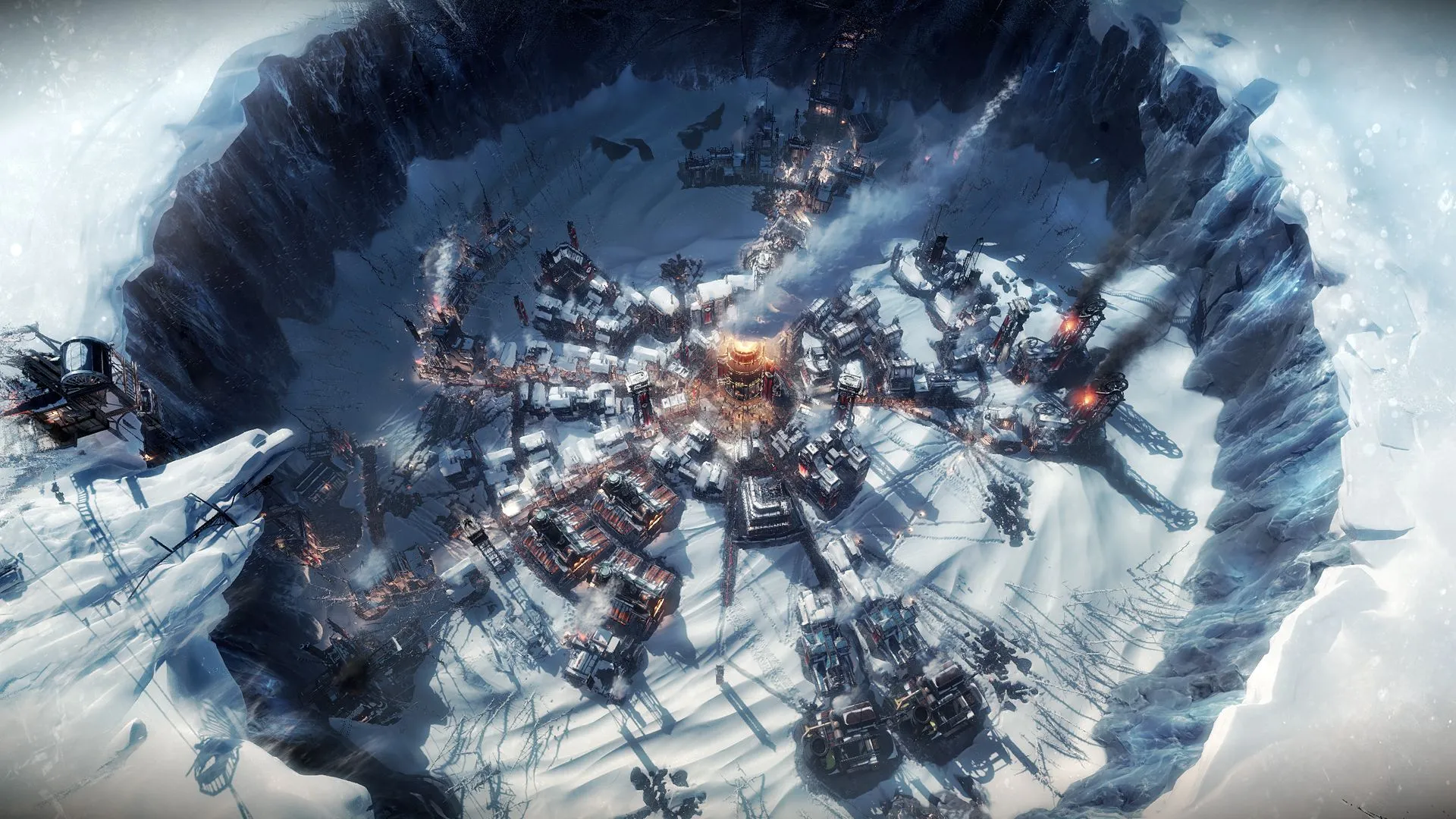 Cảnh quan thành phố New London băng giá trong game Frostpunk 1886