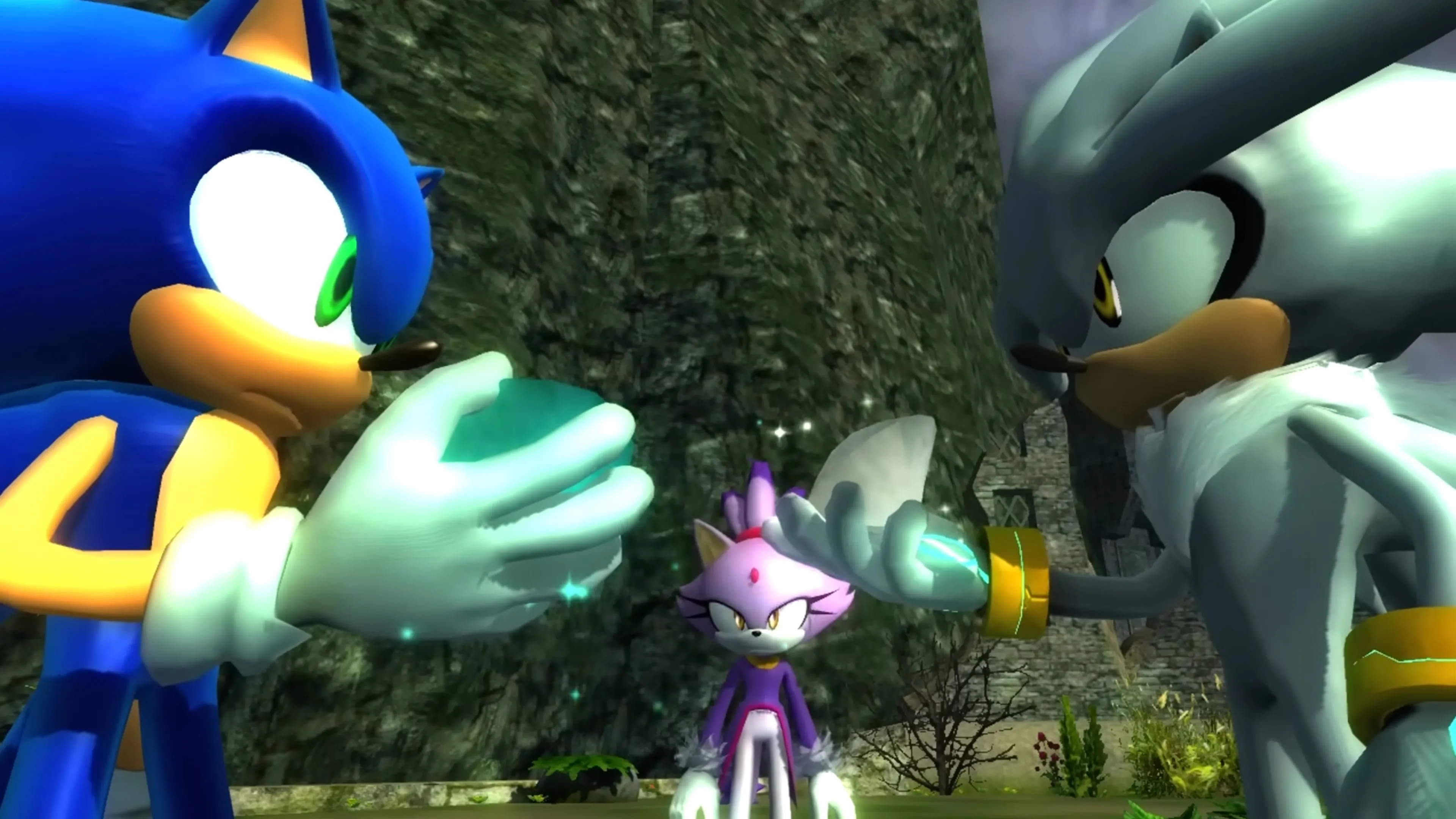 Cảnh Sonic và Silver đối mặt trong Sonic the Hedgehog (2006), tựa game bị chỉ trích nặng nề nhưng có nhạc nền game đỉnh cao, đặc biệt là các bản vocal theme.
