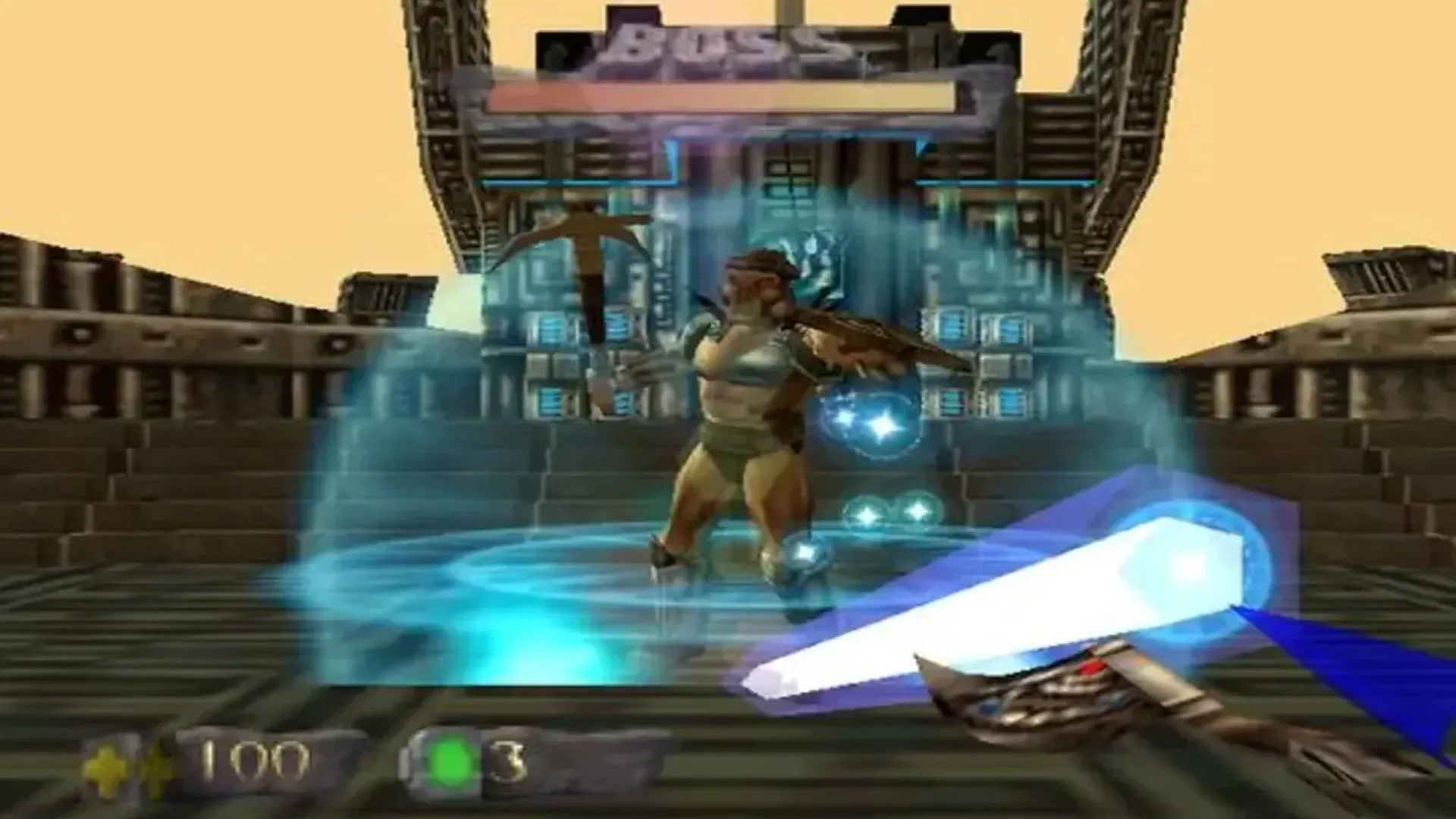 Cảnh Turok sử dụng Chronoscepter trong game Turok: Dinosaur Hunter
