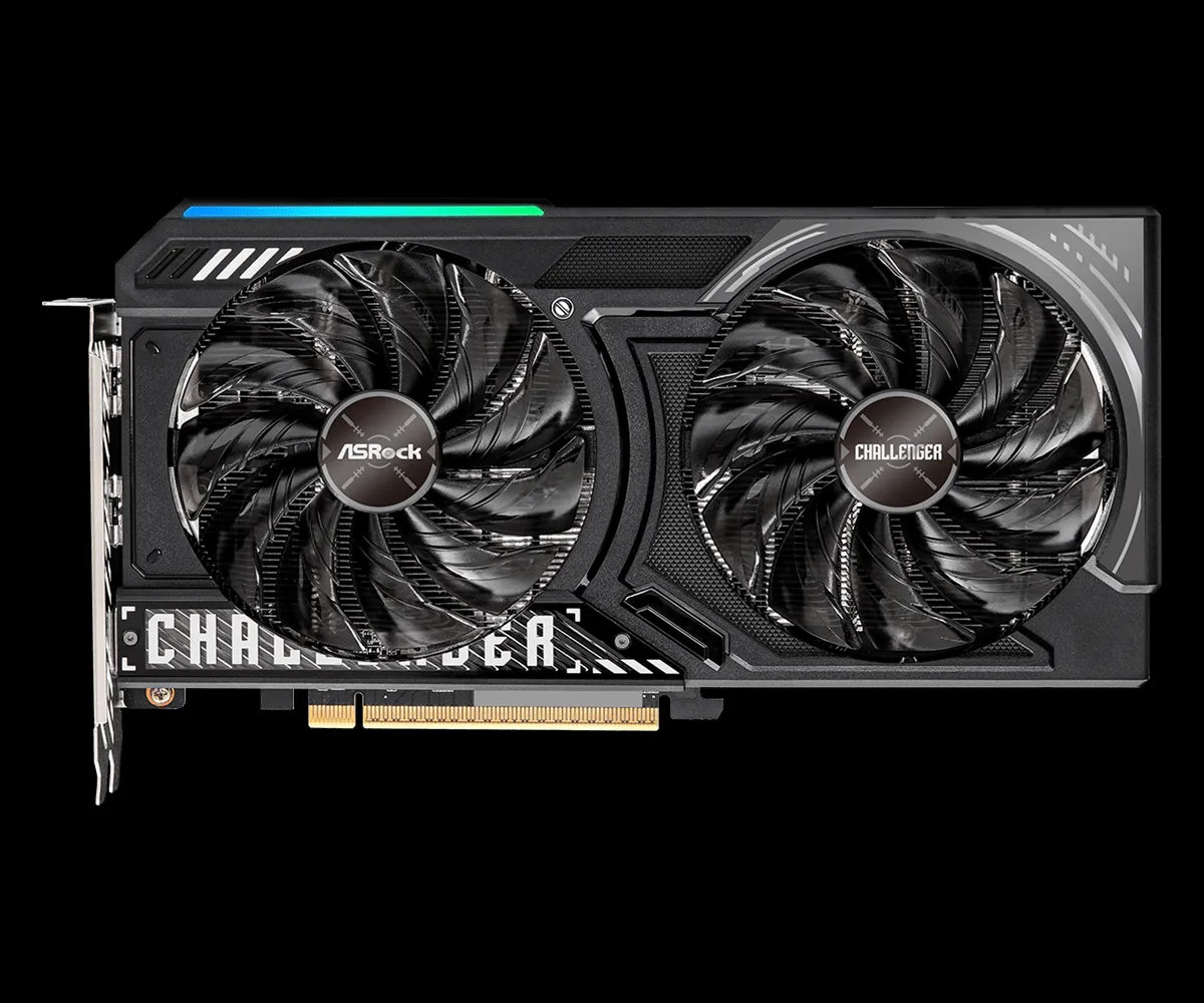 Card đồ họa ASRock AMD Radeon RX 9060 XT Challenger 16GB OC với thiết kế tản nhiệt kép và các cổng kết nối
