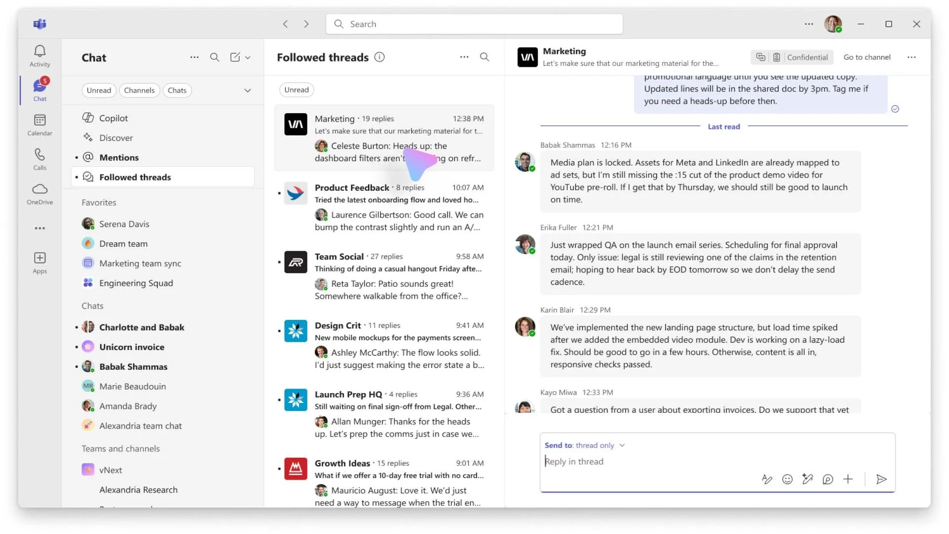 Chế độ hiển thị 'Luồng đã theo dõi' (Followed Threads) trên Microsoft Teams