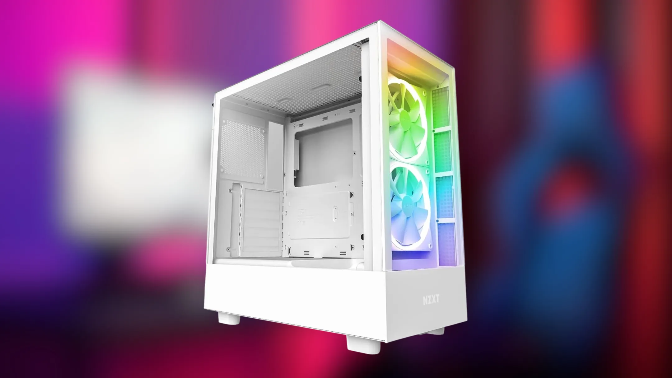 Chi tiết nội thất vỏ case NZXT H5 Elite, cho thấy không gian lắp đặt linh kiện, vị trí quạt và hệ thống quản lý cáp hiệu quả.