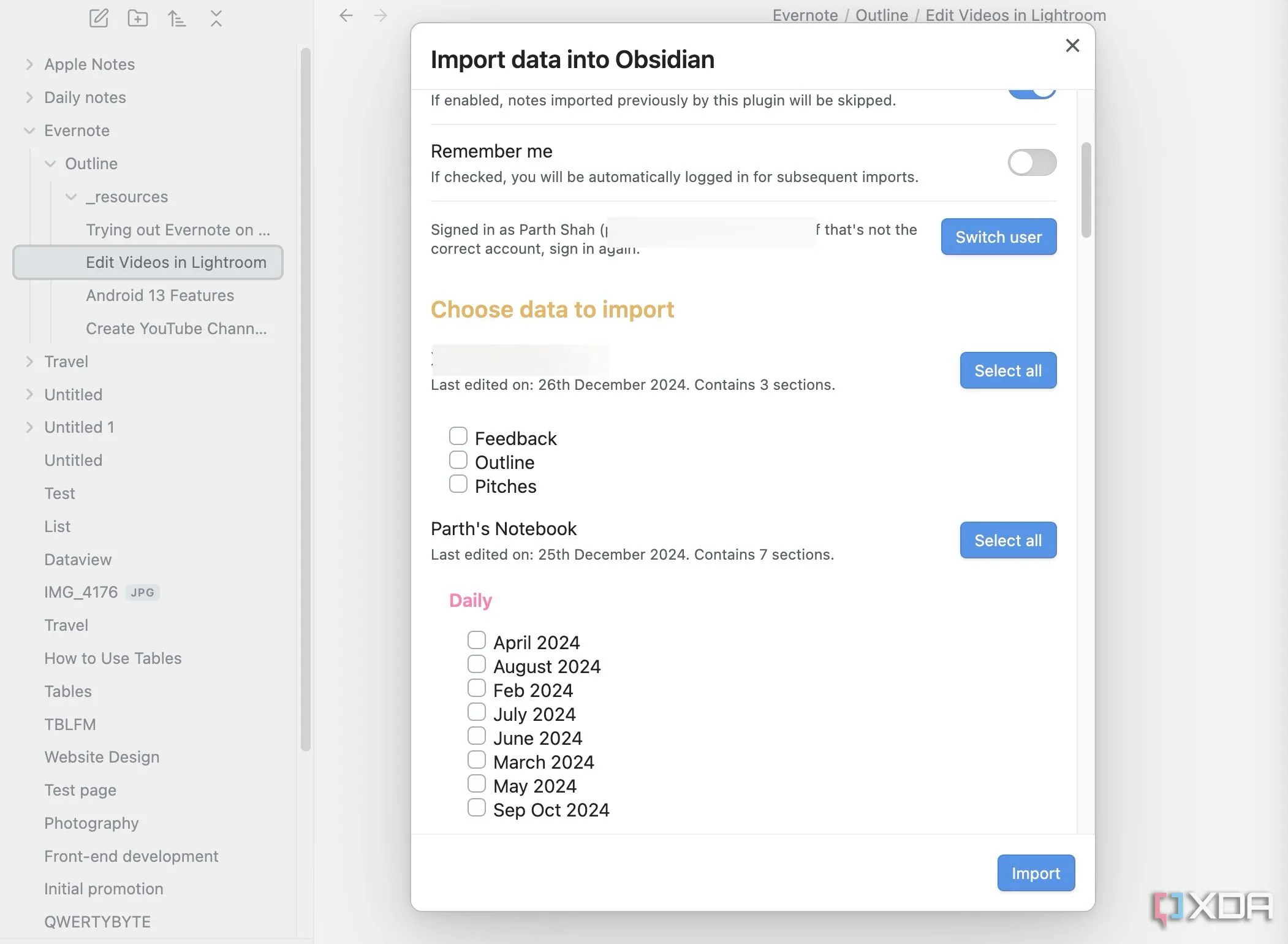 Chọn sổ ghi chú và phần OneNote để nhập