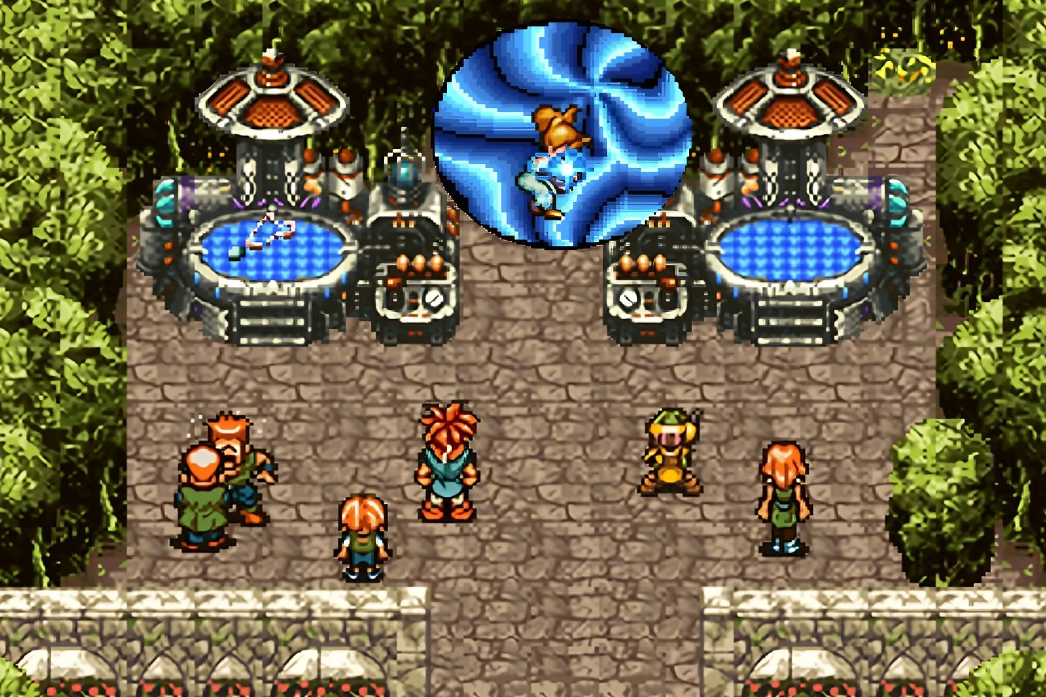 Chrono Trigger: Các nhân vật chính đứng trước cánh cổng dịch chuyển không gian