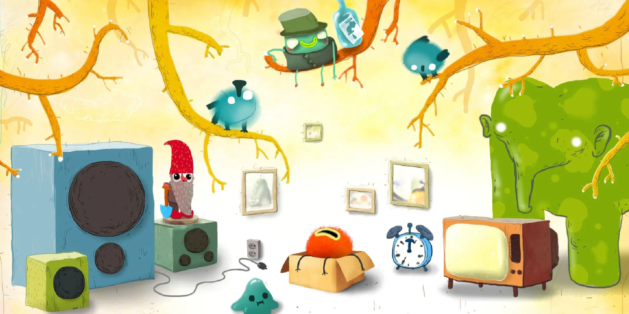 Chuchel trong một cảnh game độc đáo và đầy màu sắc, nhấn mạnh yếu tố giải đố và hài hước