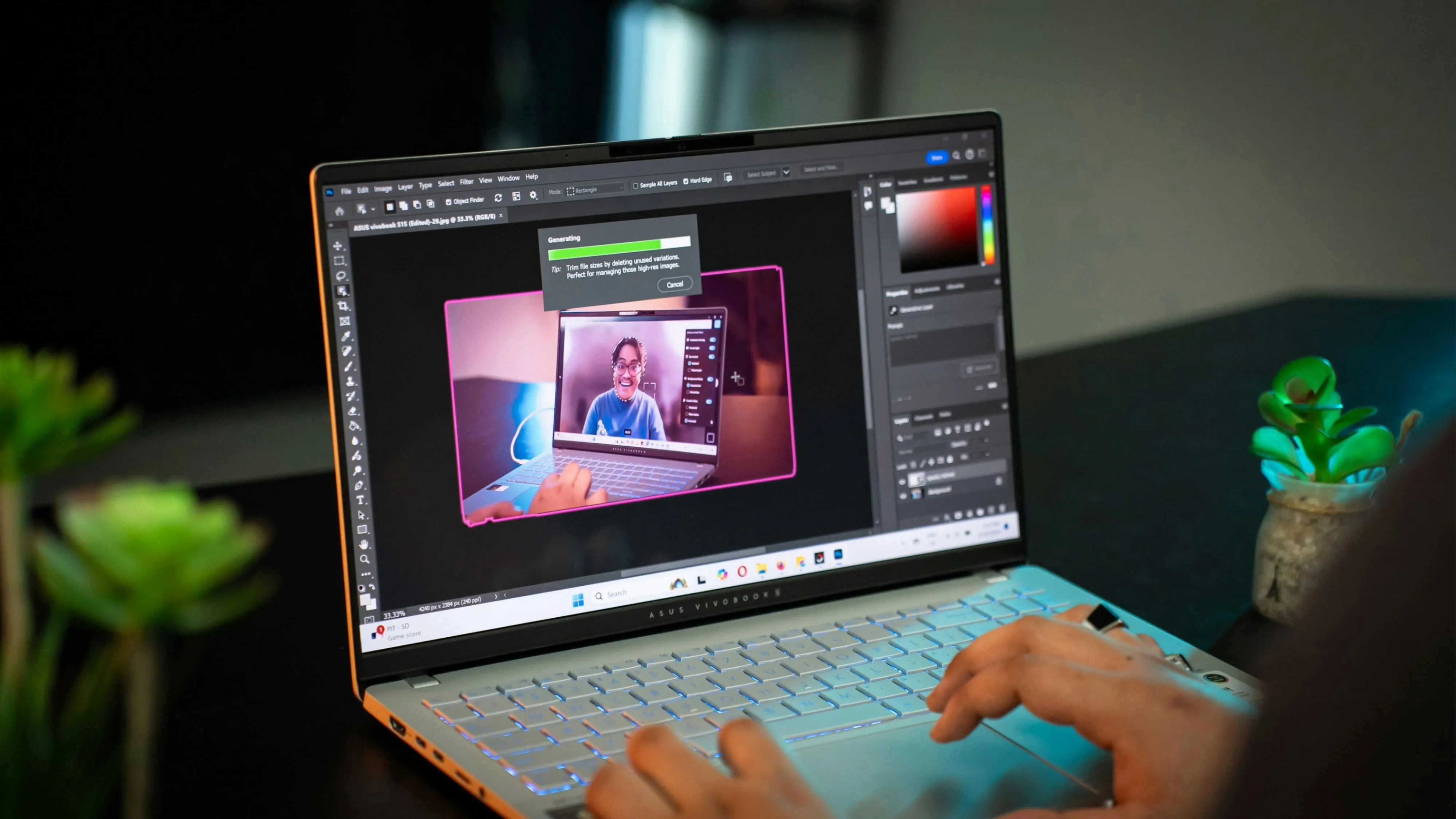 Chương trình Adobe Photoshop đang chạy trên máy tính xách tay Windows
