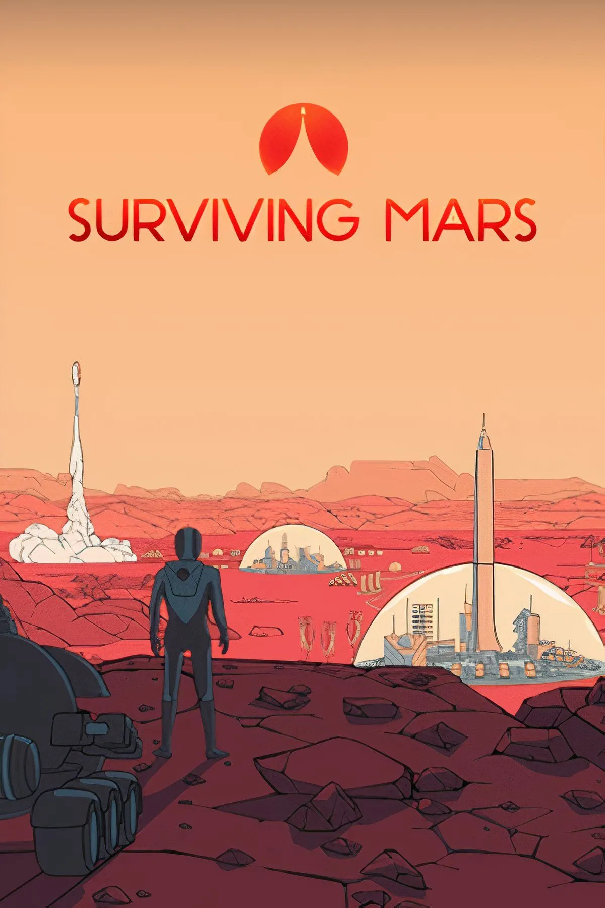 Cơ sở thuộc địa trên sao Hỏa với các mái vòm và công trình khoa học trong Surviving Mars