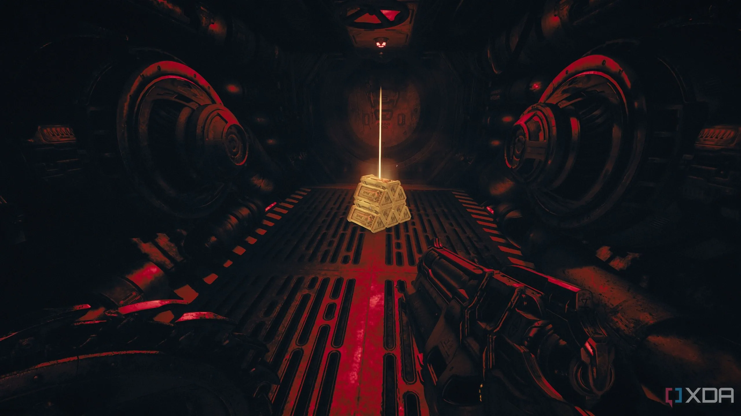 Cọc vàng ẩn giấu bên trong một ống thông gió trong game Doom The Dark Ages.