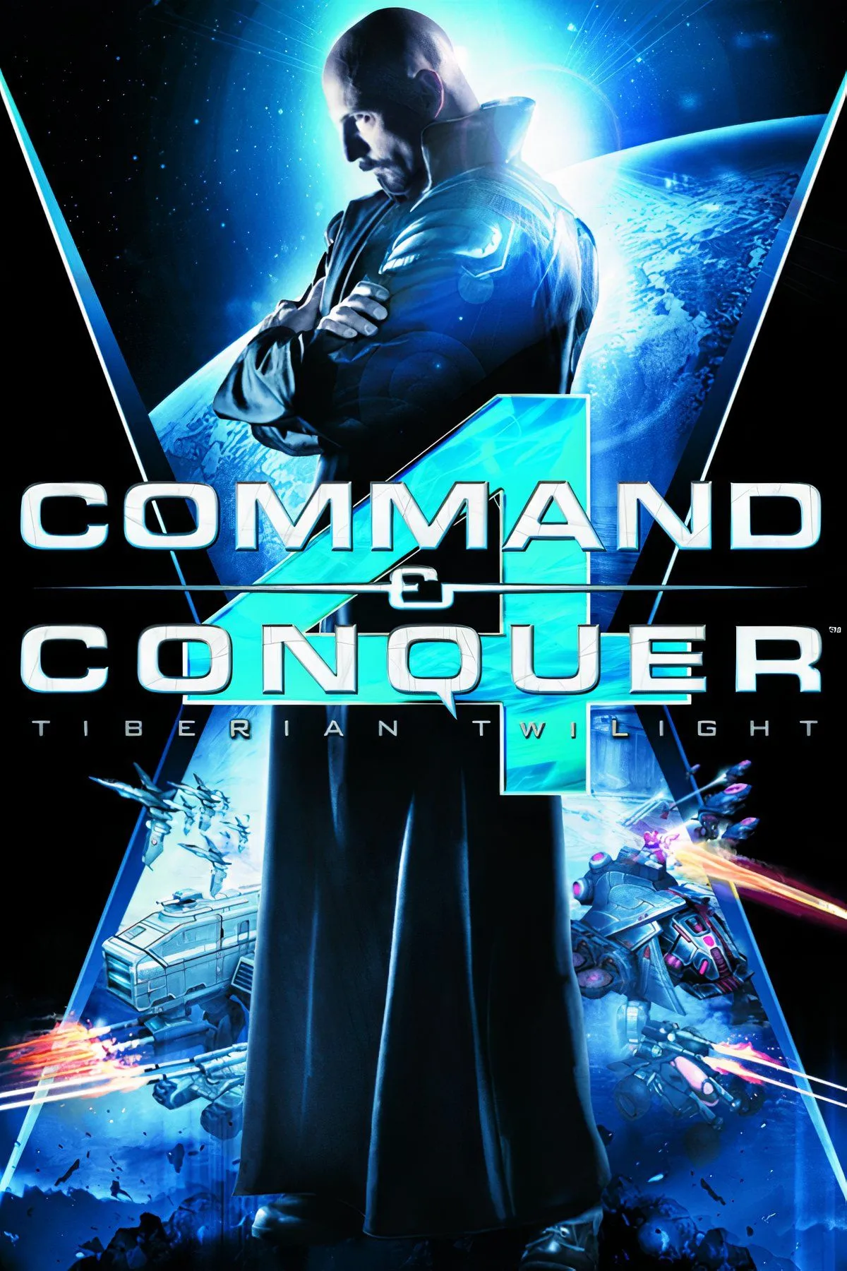 Collage gameplay Command &amp; Conquer 4: Tiberian Twilight, thể hiện các đơn vị chiến đấu và giao diện mới, nhưng không còn yếu tố xây dựng căn cứ truyền thống.