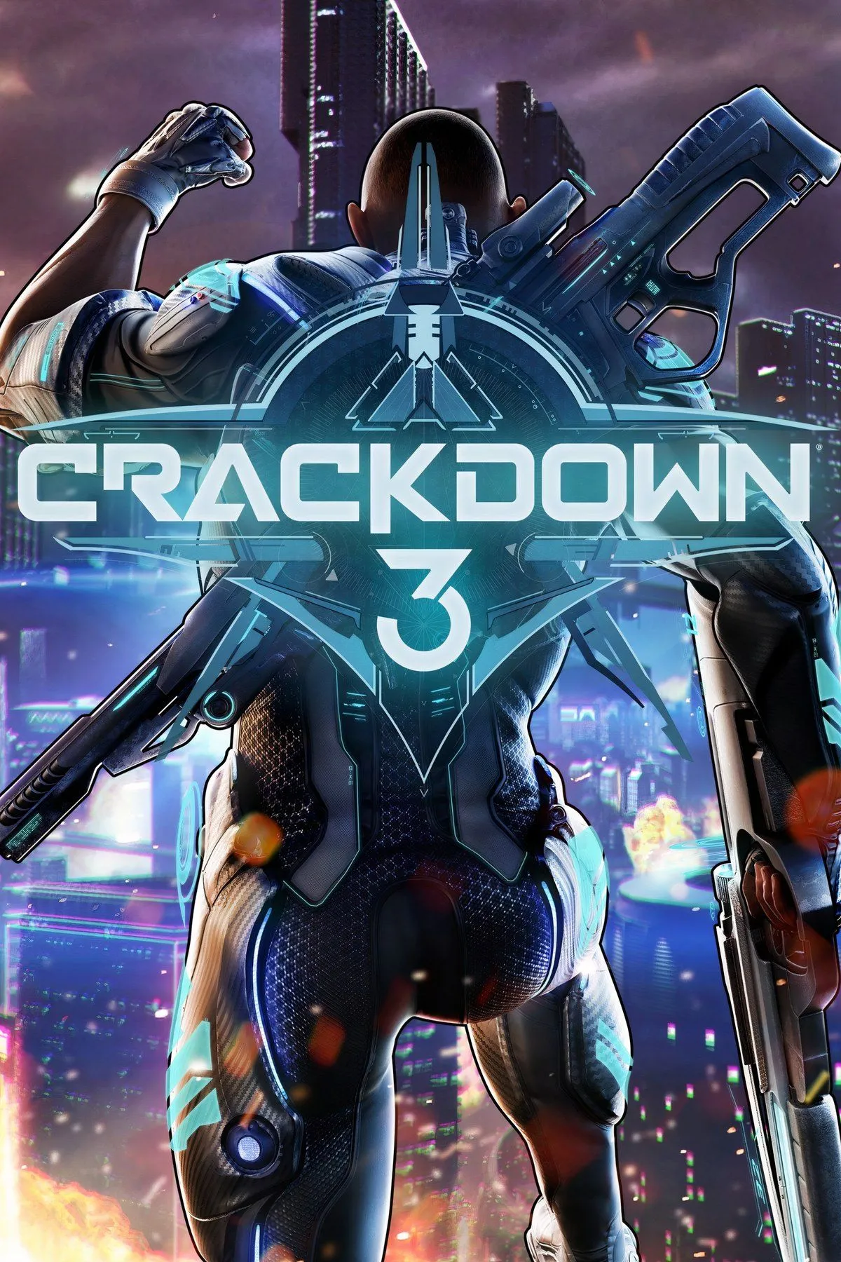 Collage hình ảnh Crackdown 3, với nhân vật Agent có siêu năng lực trong môi trường thành phố có thể phá hủy, nhưng bị chỉ trích về lỗi thời.
