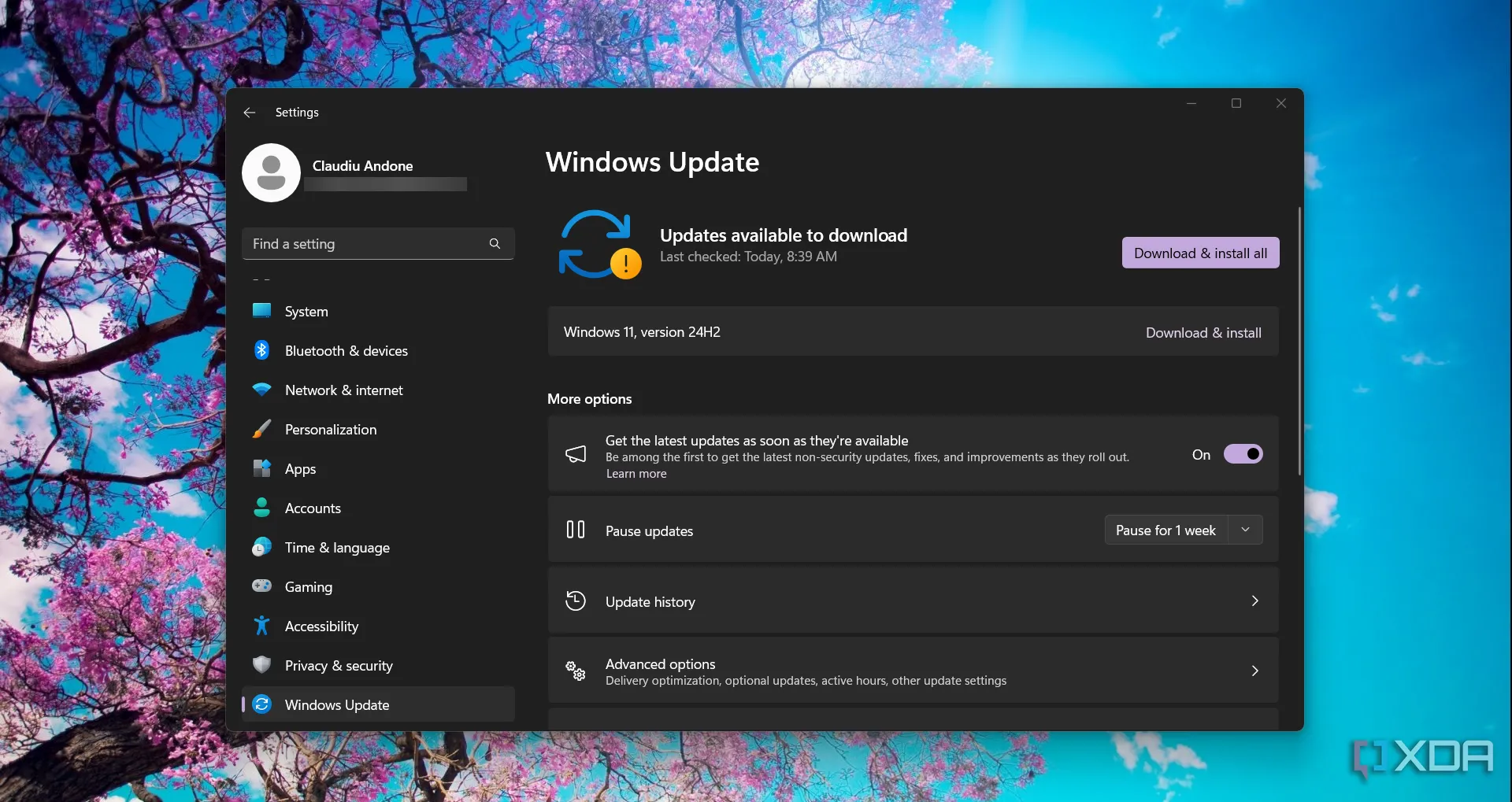 Cửa sổ Windows Update trong Cài đặt Windows 11, thể hiện tầm quan trọng của việc cập nhật hệ thống để bảo mật