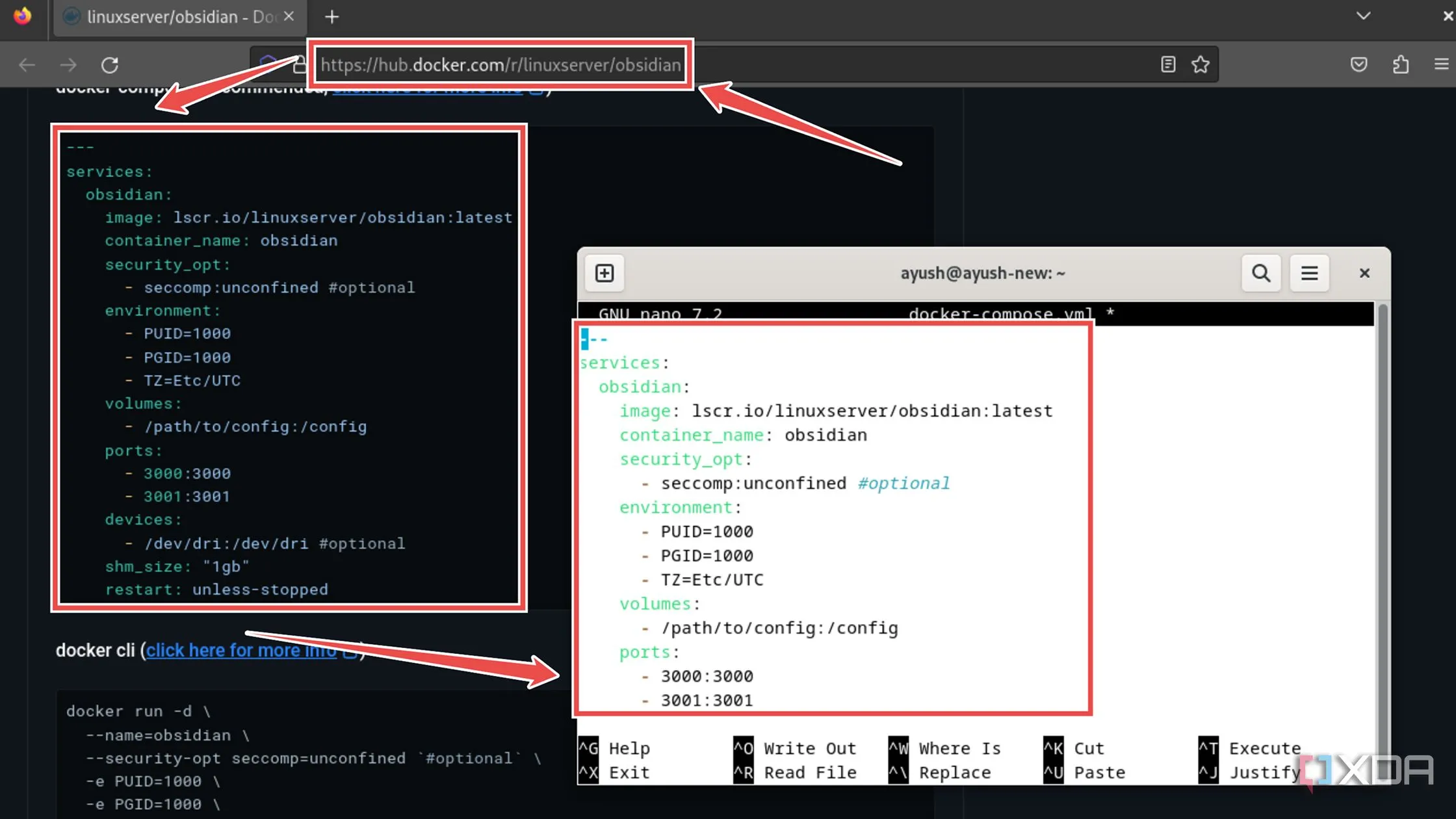 Dán mã Docker Compose vào tệp cấu hình Obsidian