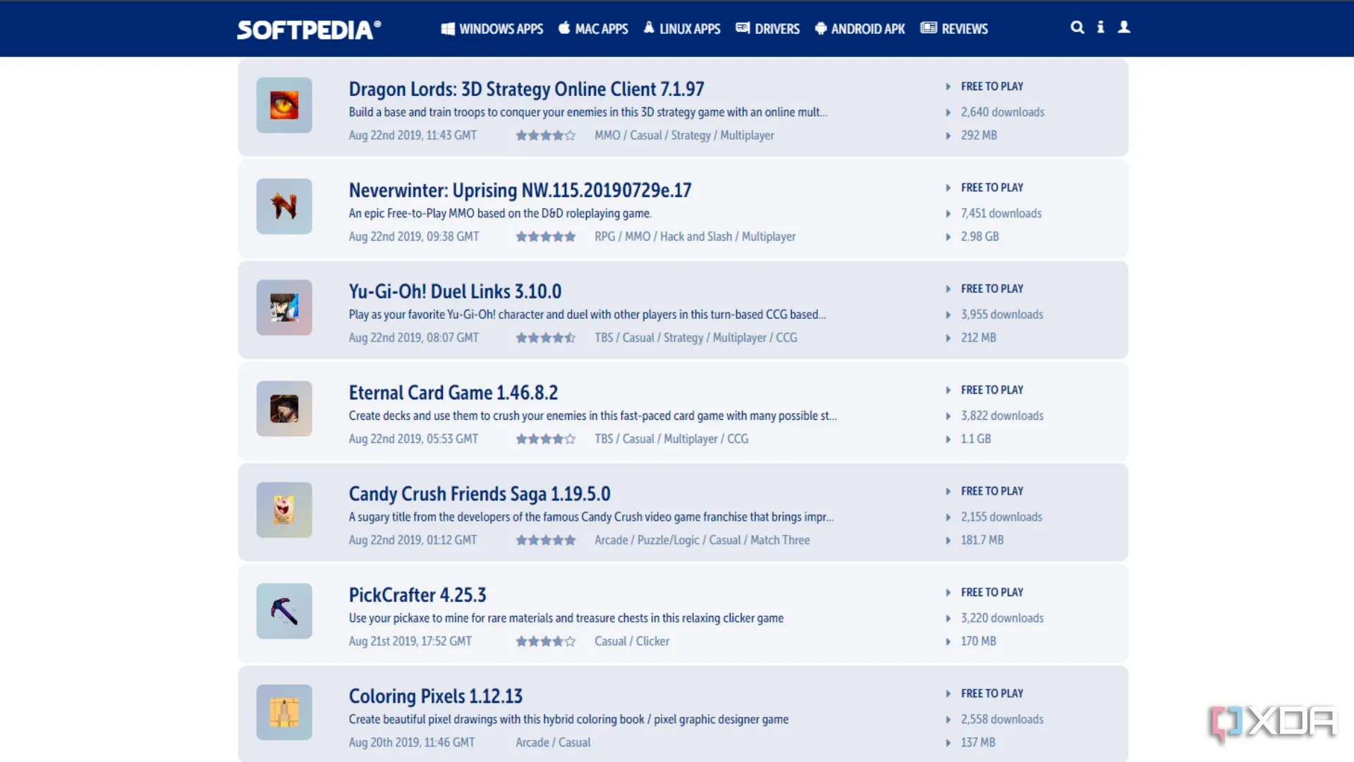 Danh sách các trò chơi miễn phí có sẵn để tải xuống trên Softpedia