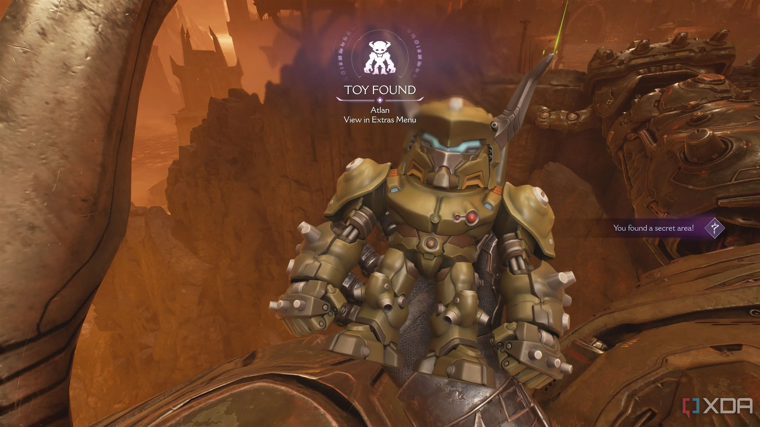 Đồ chơi sưu tầm Atlan Mech trên vai của Mech trong Chapter 11 Doom The Dark Ages