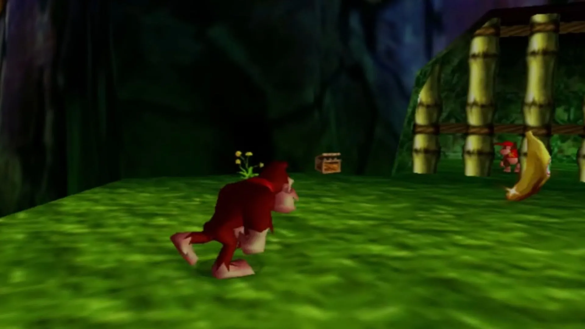 Donkey Kong đang thu thập Chuối Vàng trong tựa game Donkey Kong 64 kinh điển trên Nintendo 64