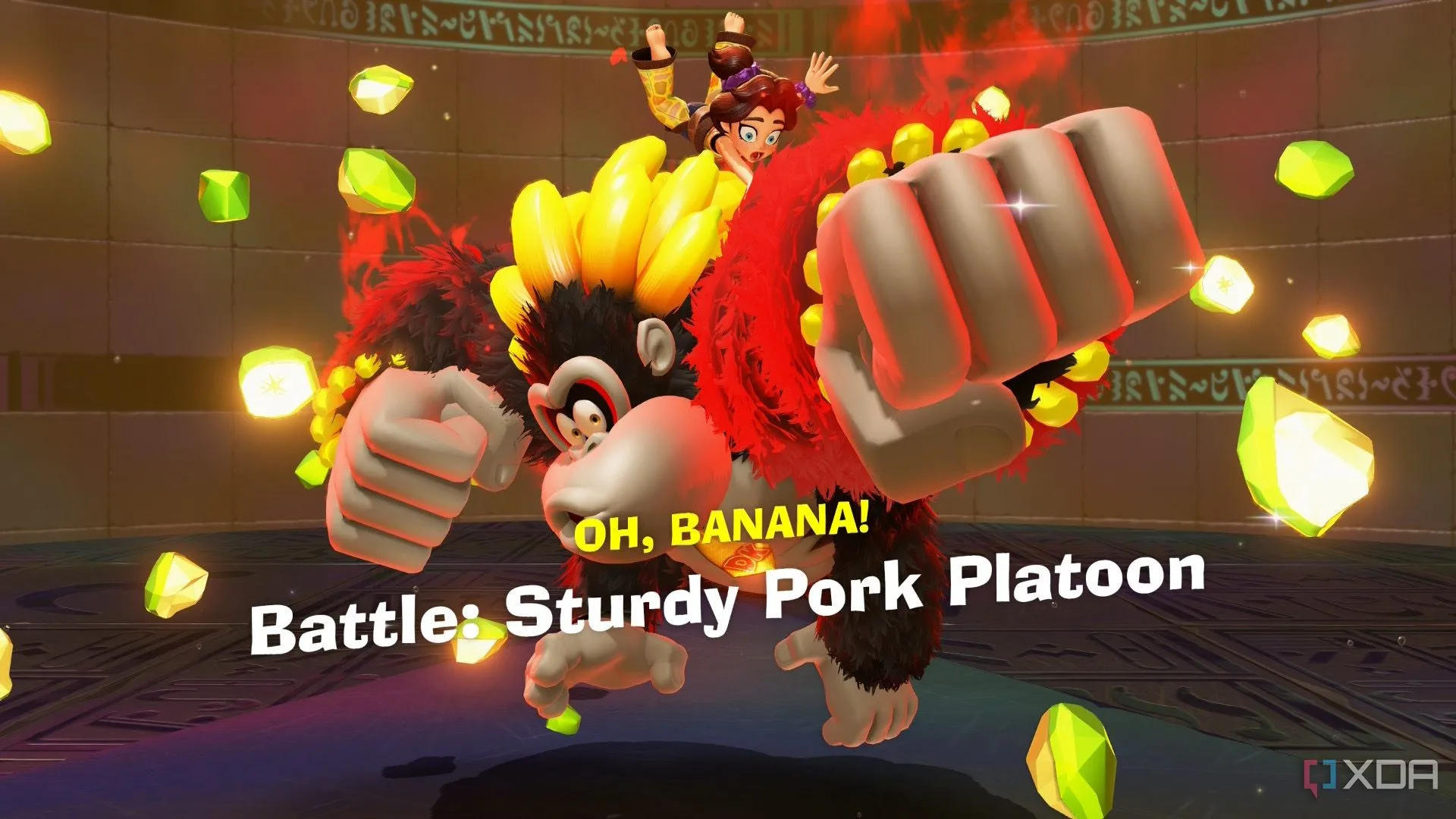 Donkey Kong ở trạng thái Bananza Form đang tìm kiếm Banandium Gem trong game Bananza