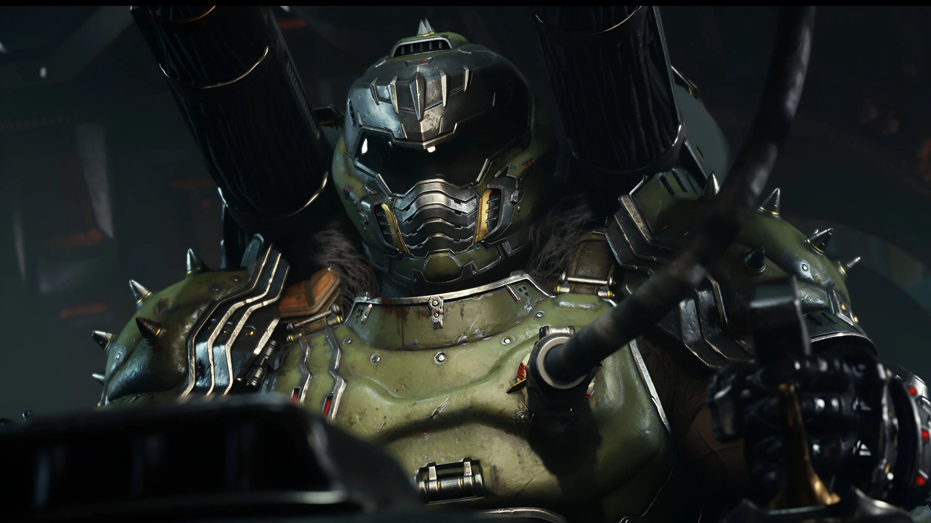 Doom Slayer điều khiển cỗ máy Atlan Mech mạnh mẽ, biểu tượng cho khả năng xử lý kỹ thuật phức tạp trong Doom: The Dark Ages.