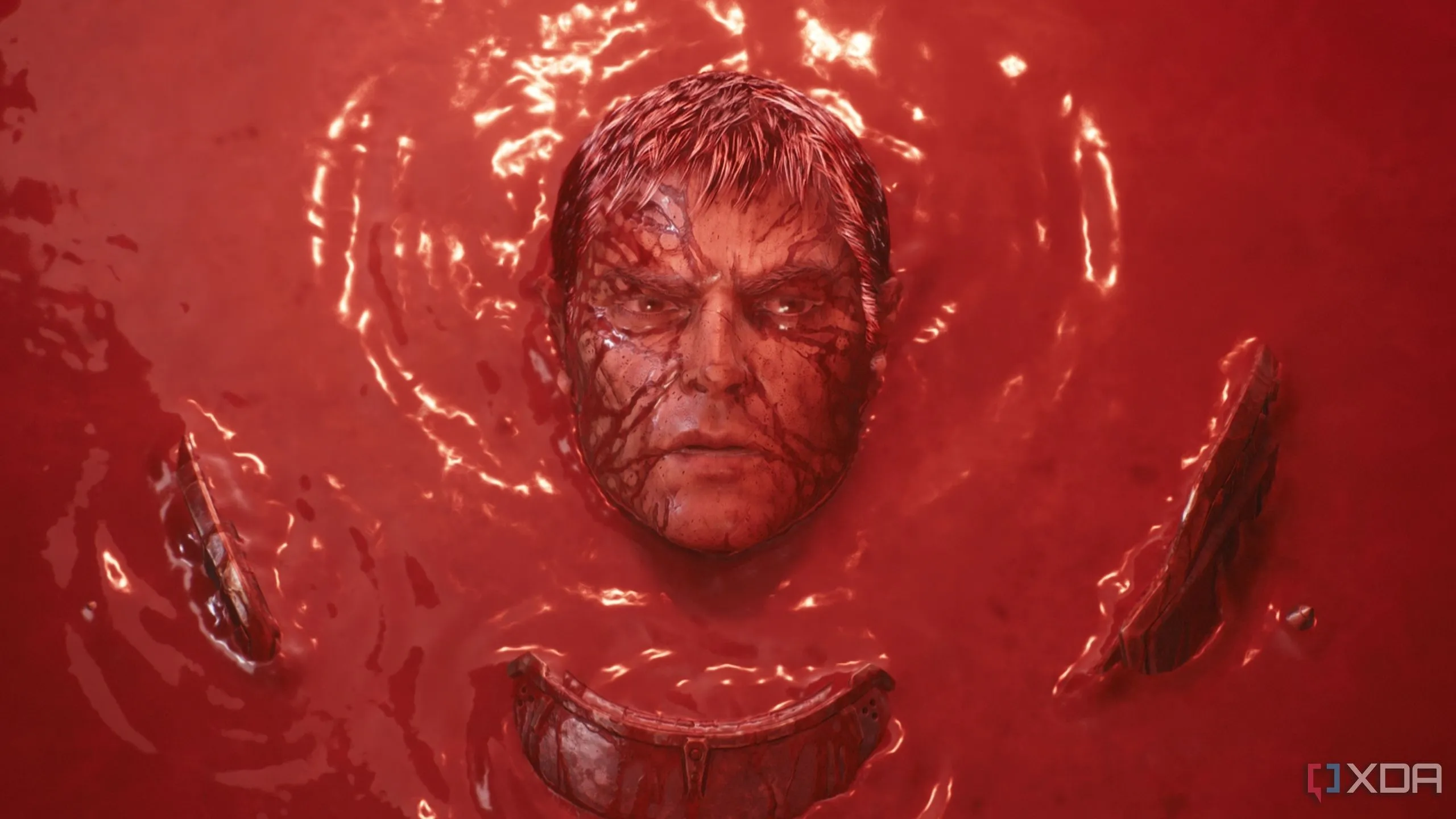 Doom Slayer hùng dũng trỗi dậy từ vũng máu trong Doom: The Dark Ages, biểu tượng cho sức mạnh và sự bất diệt của anh hùng game.
