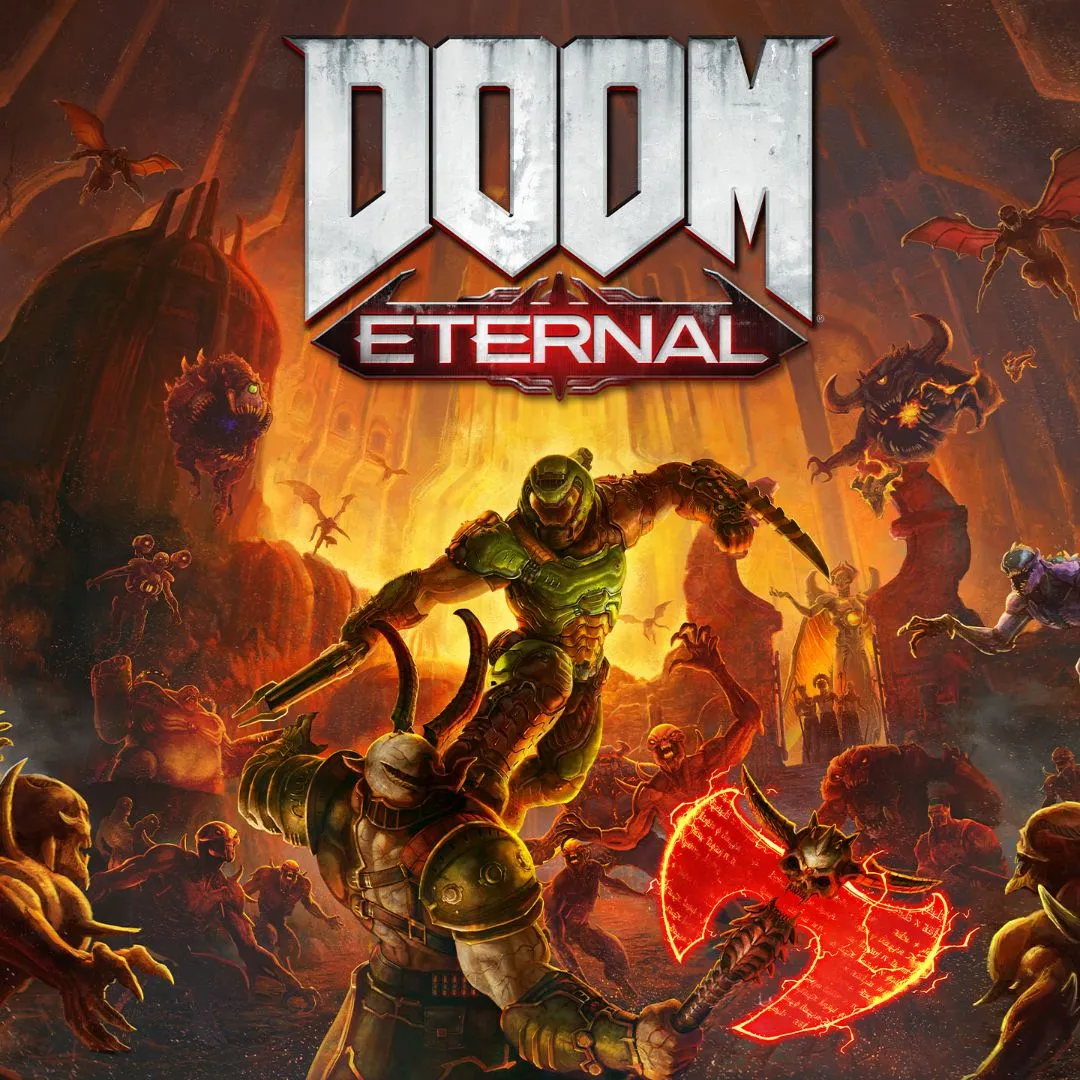 Doom Slayer với vũ khí hủy diệt trong DOOM Eternal, game FPS chạy mượt mà trên SteamOS