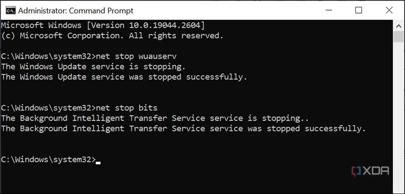 Dừng các dịch vụ Windows Update và BITS