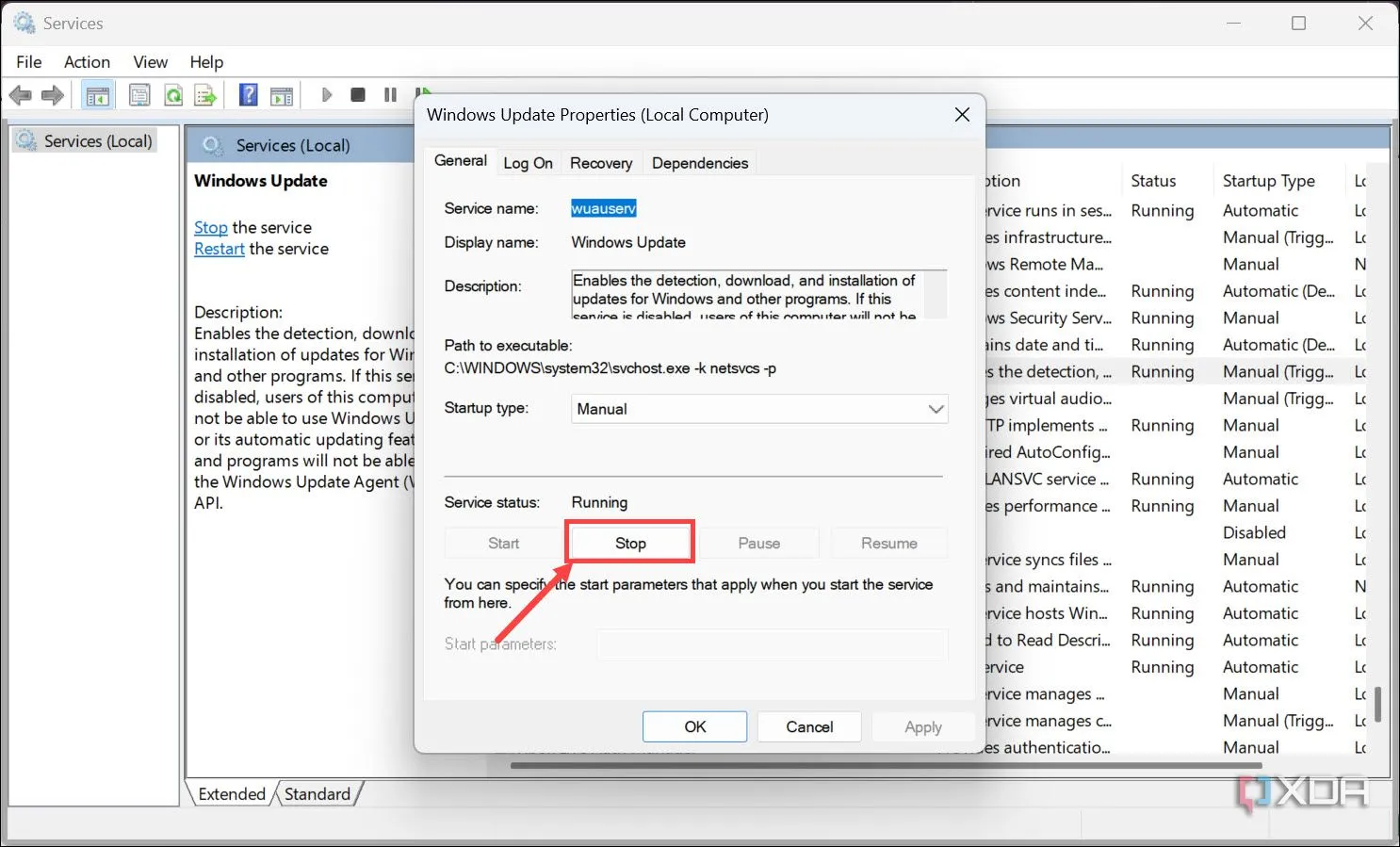 Dừng dịch vụ Windows Update để sửa lỗi