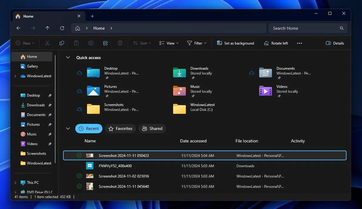 File Explorer Windows 11 hiển thị hộp chọn với màu nhấn tùy chỉnh