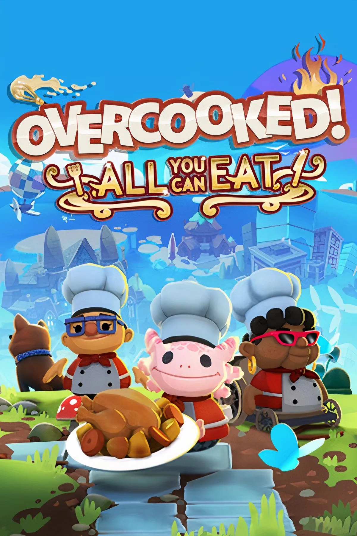 Gameplay Overcooked: All You Can Eat với hai đầu bếp đang nấu ăn hỗn loạn trong một nhà bếp trên thuyền cướp biển