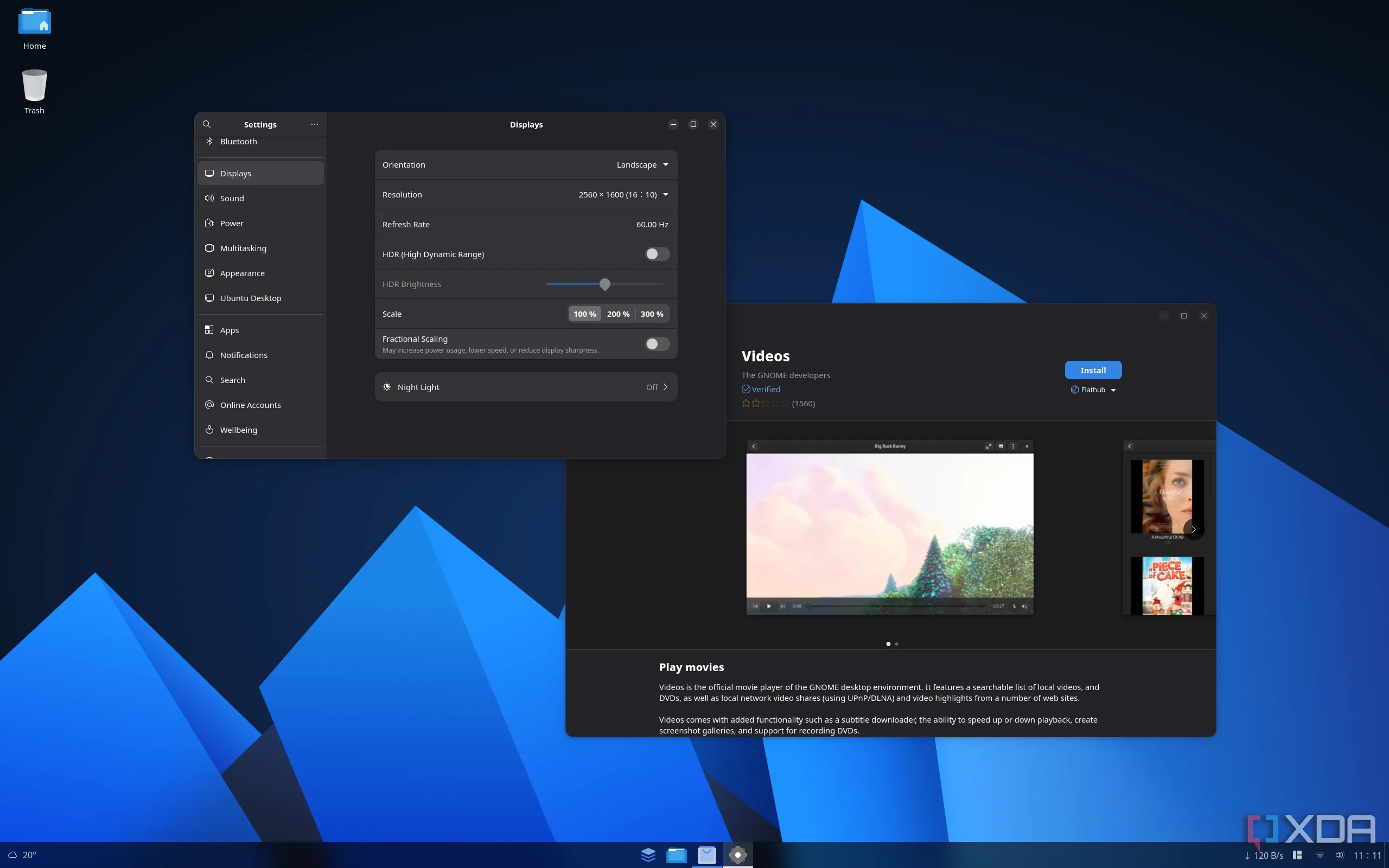 Giao diện AnduinOS hiển thị ứng dụng cài đặt GNOME và trung tâm phần mềm