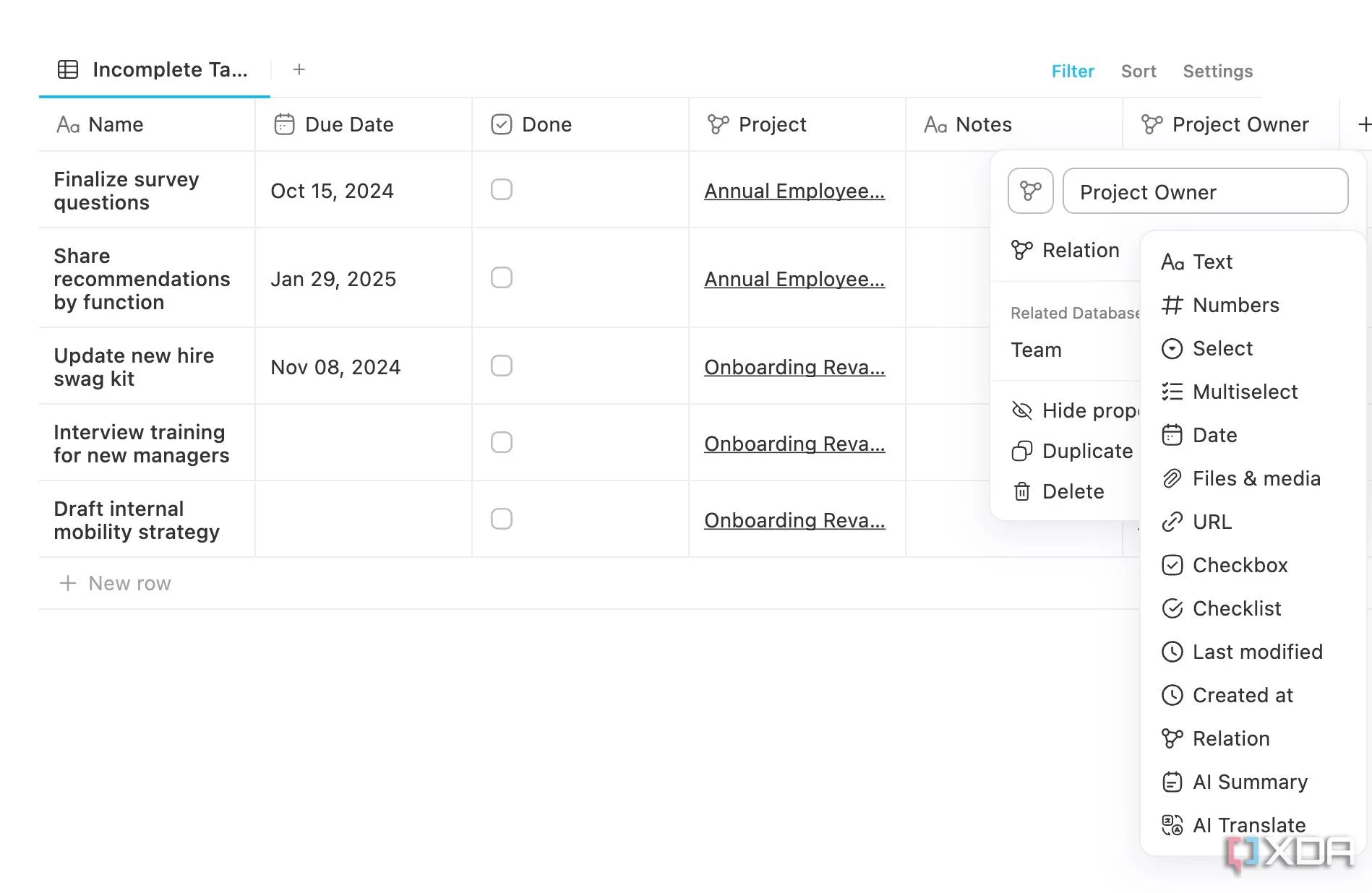 Giao diện AppFlowy hiển thị các tác vụ và dự án trên bảng Kanban, một lựa chọn thay thế Notion mã nguồn mở