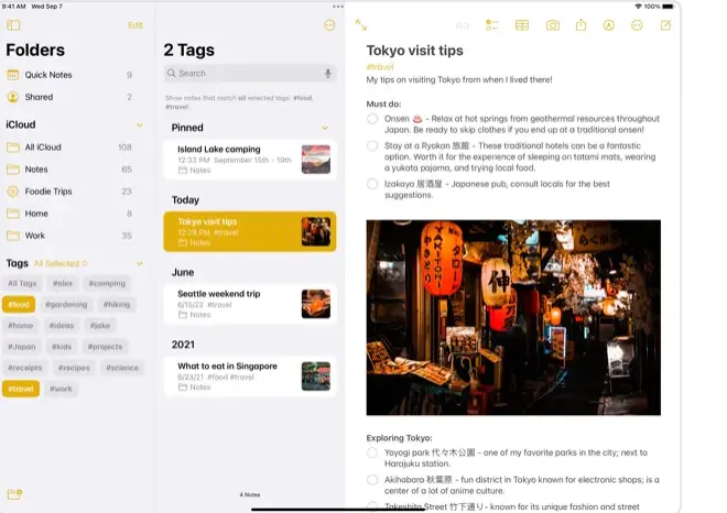 Giao diện Apple Notes trên iPad với bút Apple Pencil