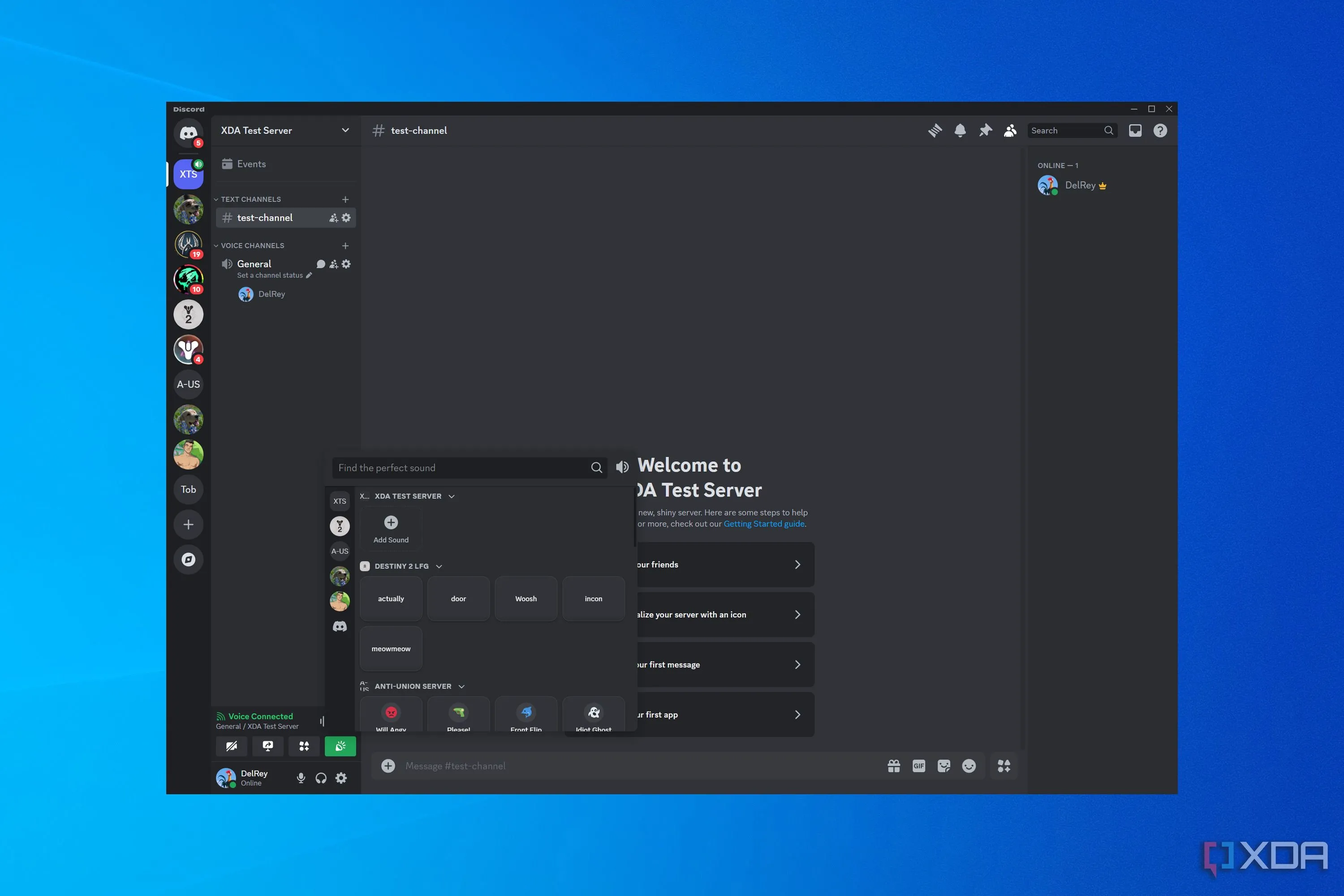 Giao diện bảng âm thanh (Soundboard) của Discord với các hiệu ứng âm thanh có sẵn