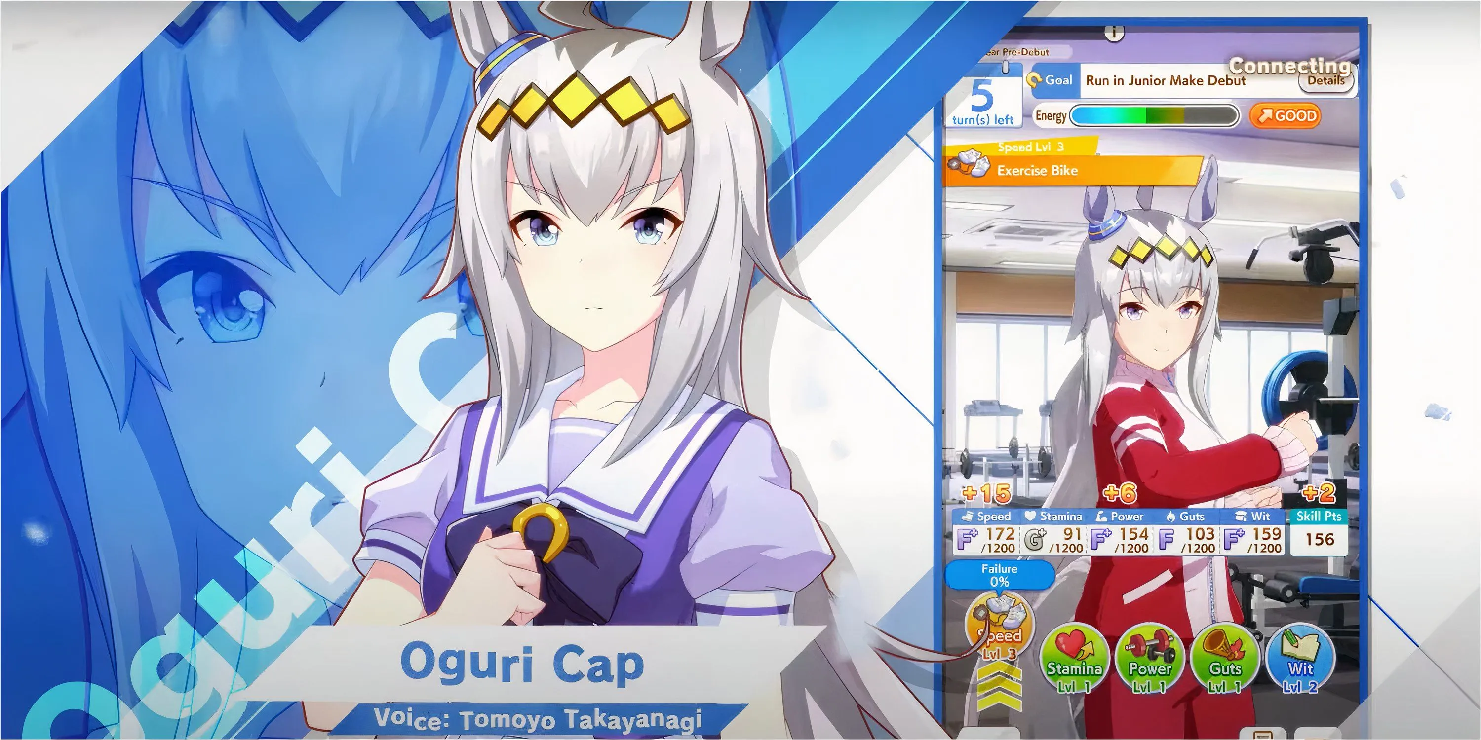 Giao diện các tùy chọn huấn luyện cho Umamusume trong game