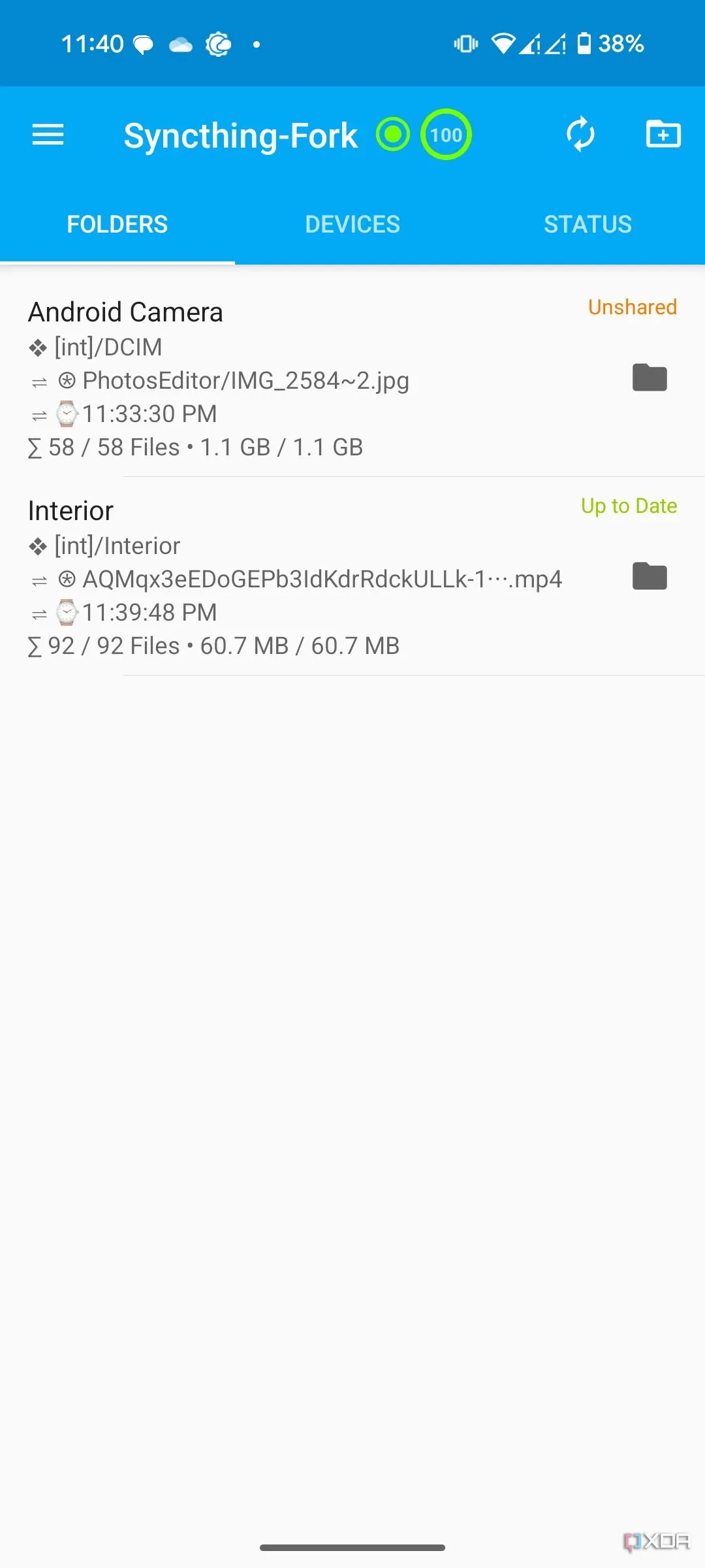 Giao diện cài đặt Syncthing trên Android yêu cầu cấu hình thủ công