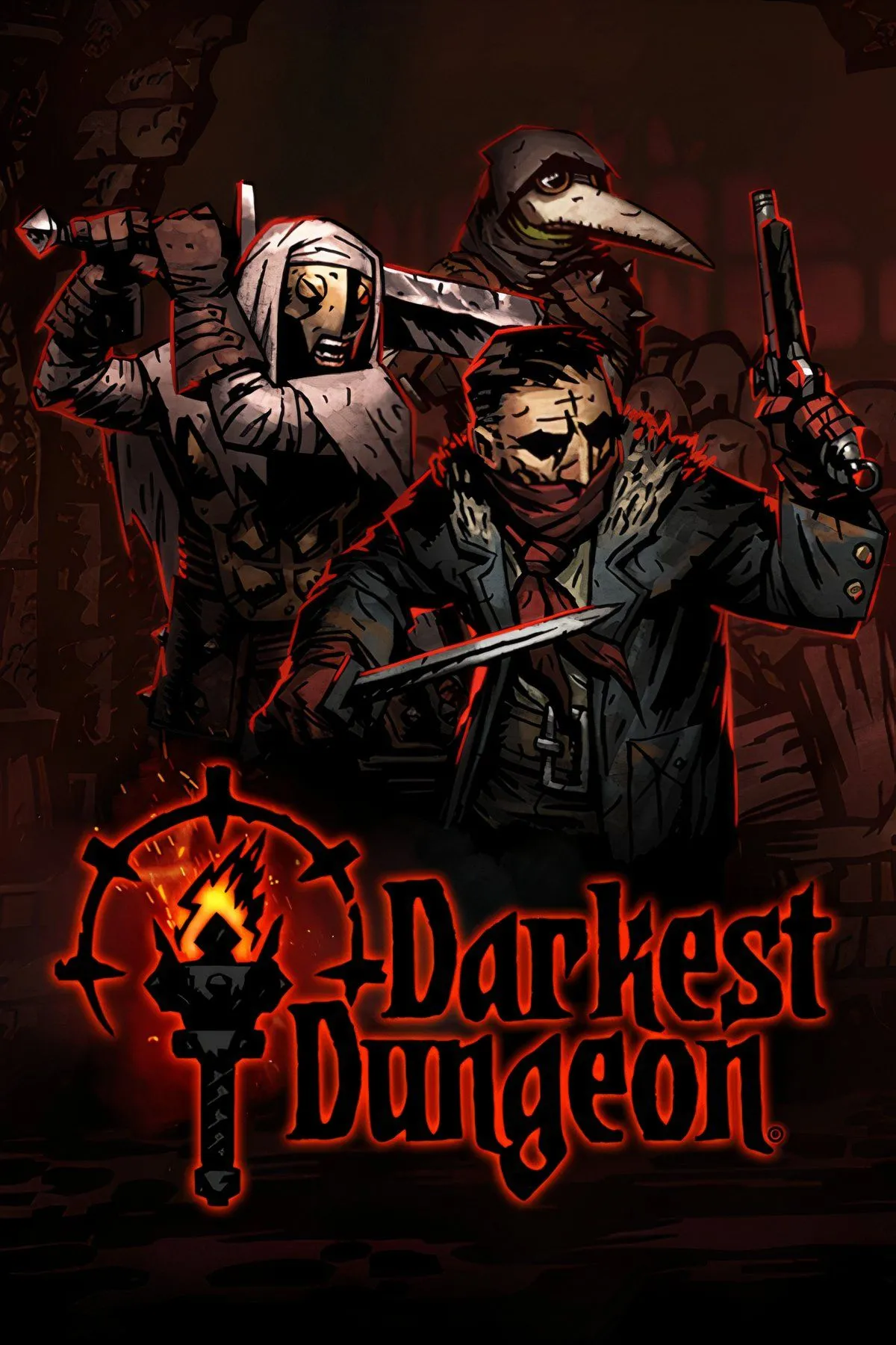 Giao diện chiến đấu của Darkest Dungeon hiển thị các nhân vật và quái vật trong hầm ngục u tối