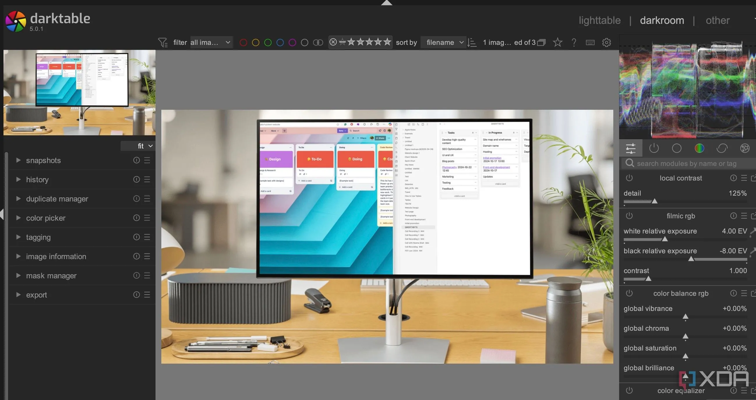 Giao diện chính của Darktable trên máy tính, thể hiện tính khả dụng đa nền tảng cho người dùng chỉnh sửa ảnh