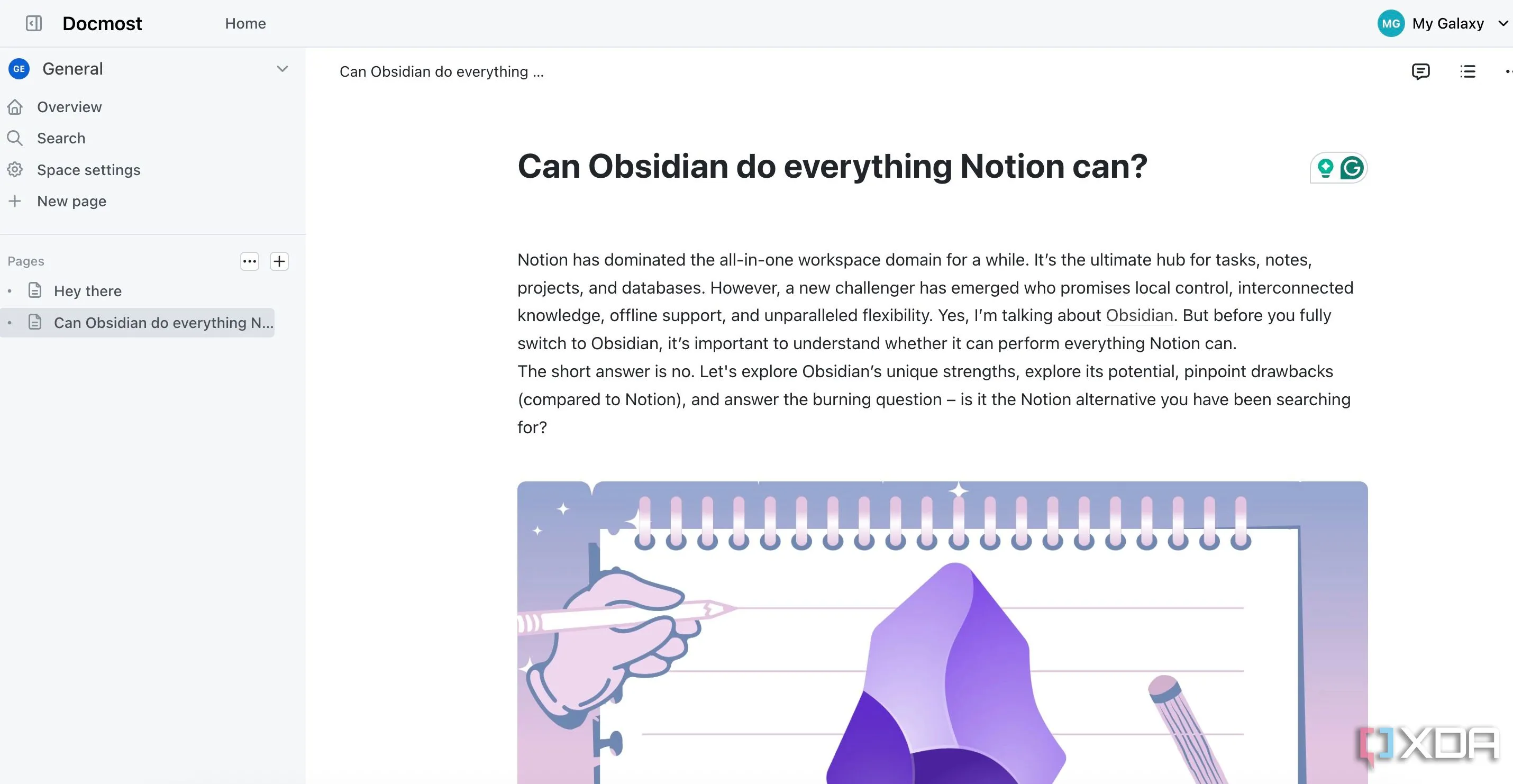 Giao diện chính Docmost thân thiện với người dùng Notion