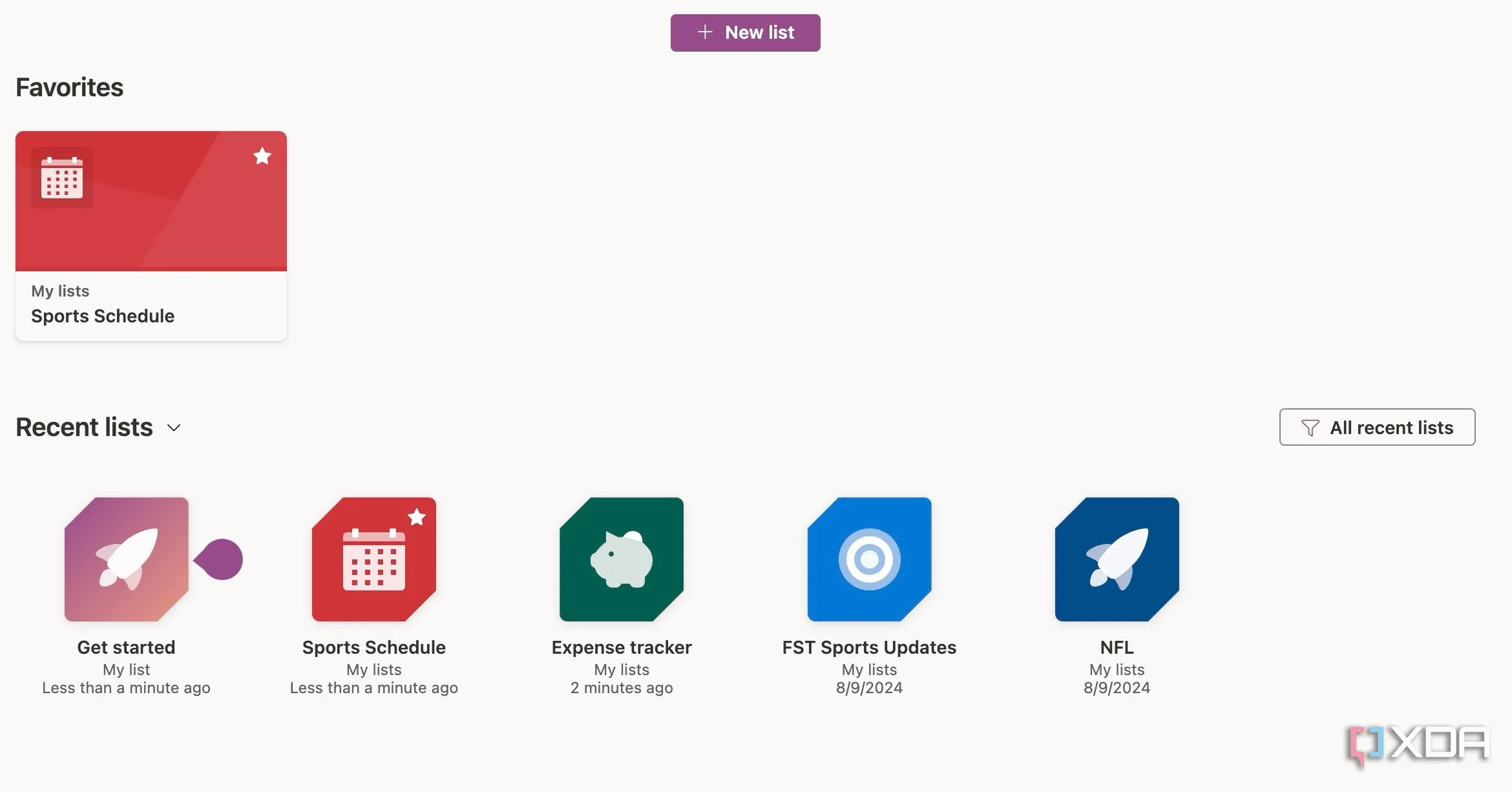 Giao diện chính Microsoft Lists, hiển thị tùy chọn 'New list' để tạo danh sách mới